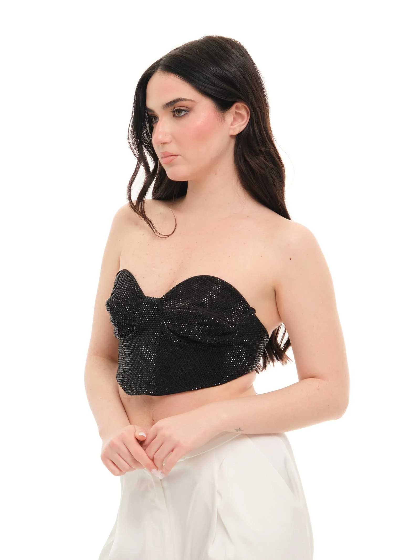 Top "crop" Silence Limited nero con strass - Image 2