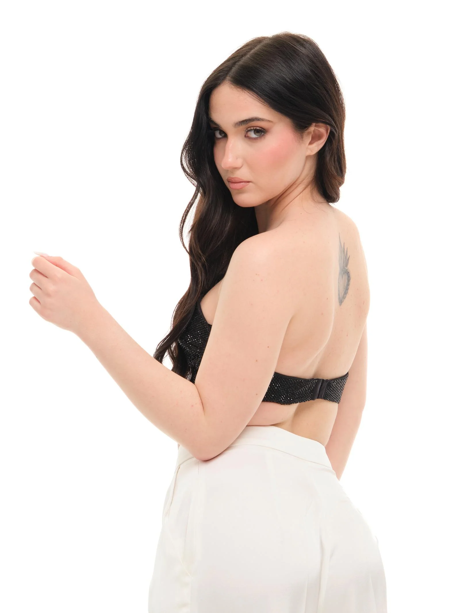 Top "crop" Silence Limited nero con strass - Image 3
