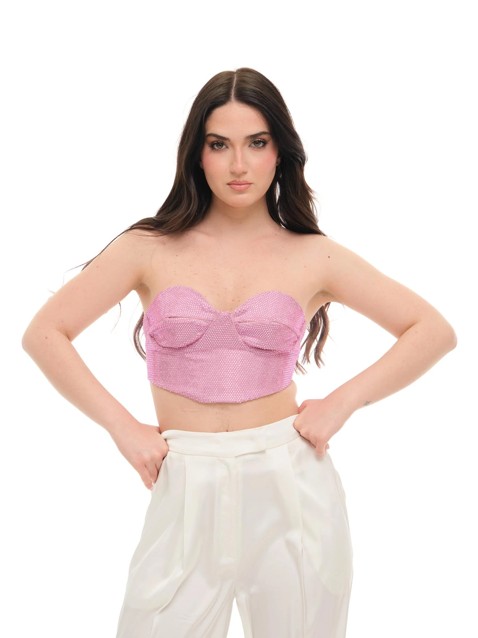 Top "crop" Silence Limited rosa con strass - Image 2