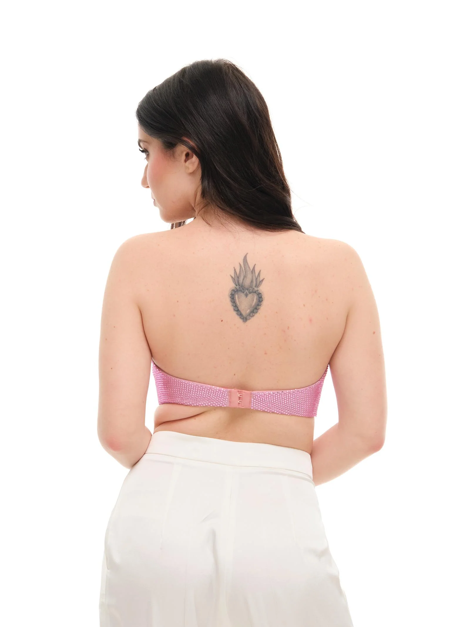 Top "crop" Silence Limited rosa con strass - Image 3