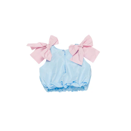 Top cropped Miss Grant azzurro con fiocchi sulle spalle rosa - Image 2