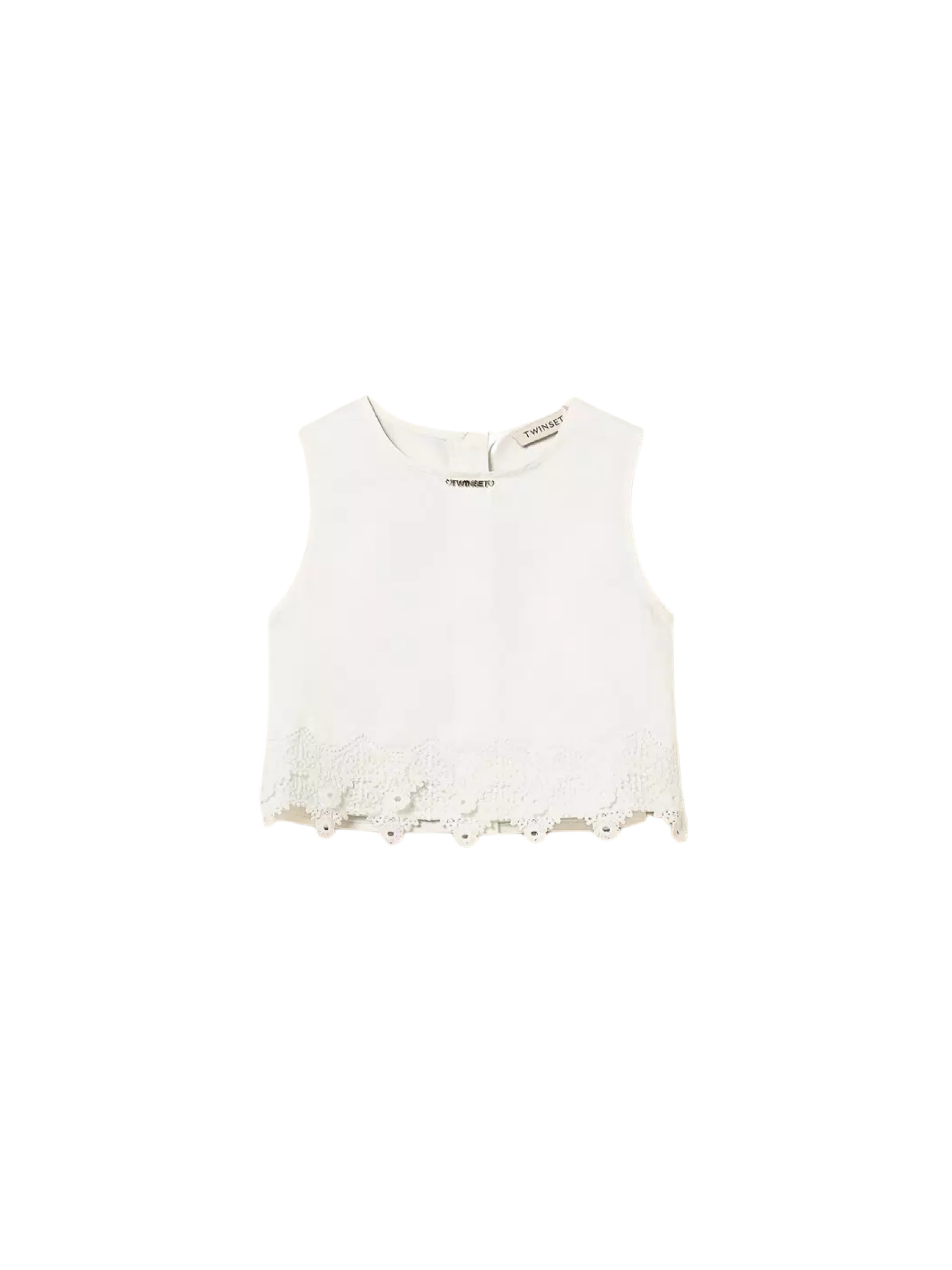 Top cropped Twinset bianco con pizzo smerlato