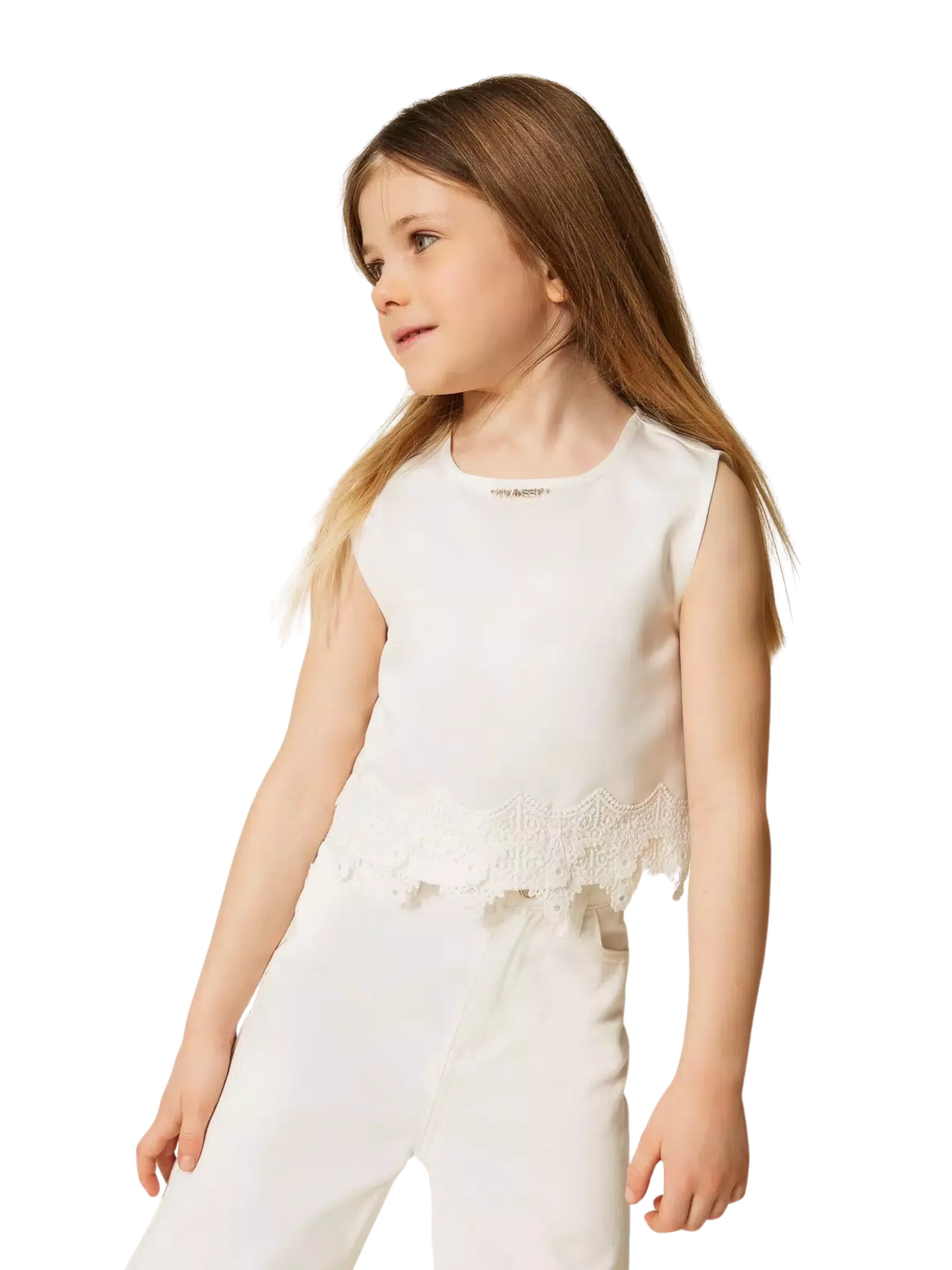 Top cropped Twinset bianco con pizzo smerlato - Image 3