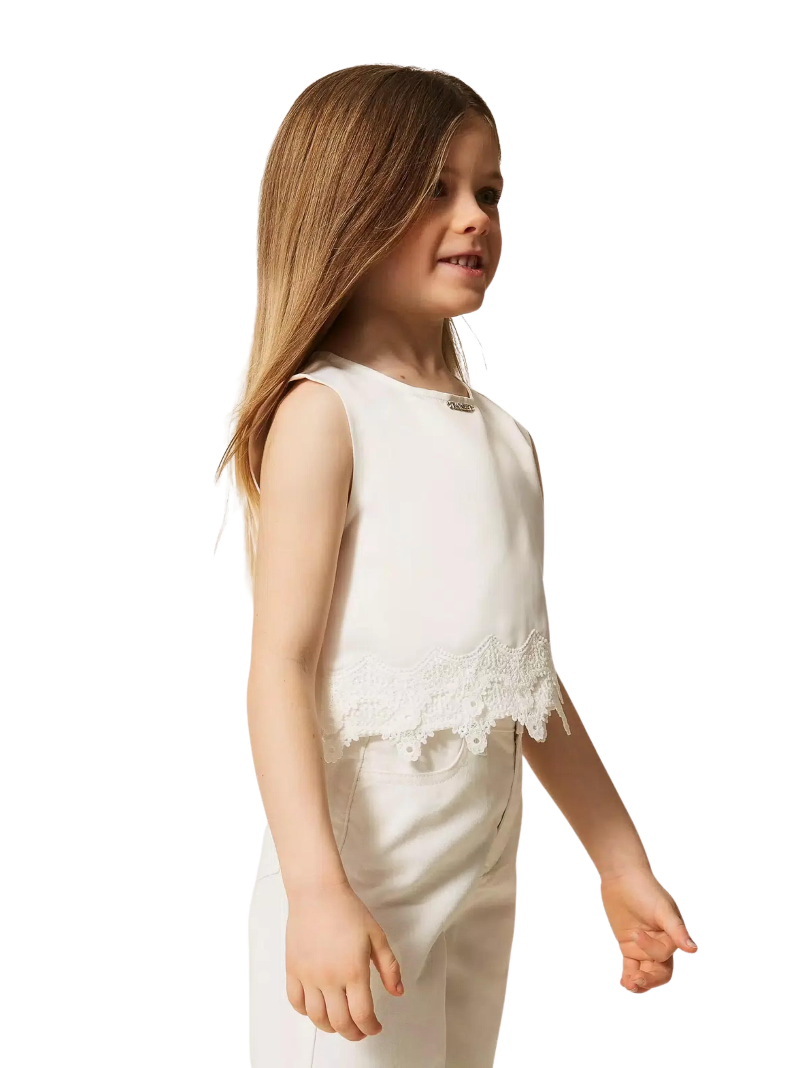 Top cropped Twinset bianco con pizzo smerlato - Image 5