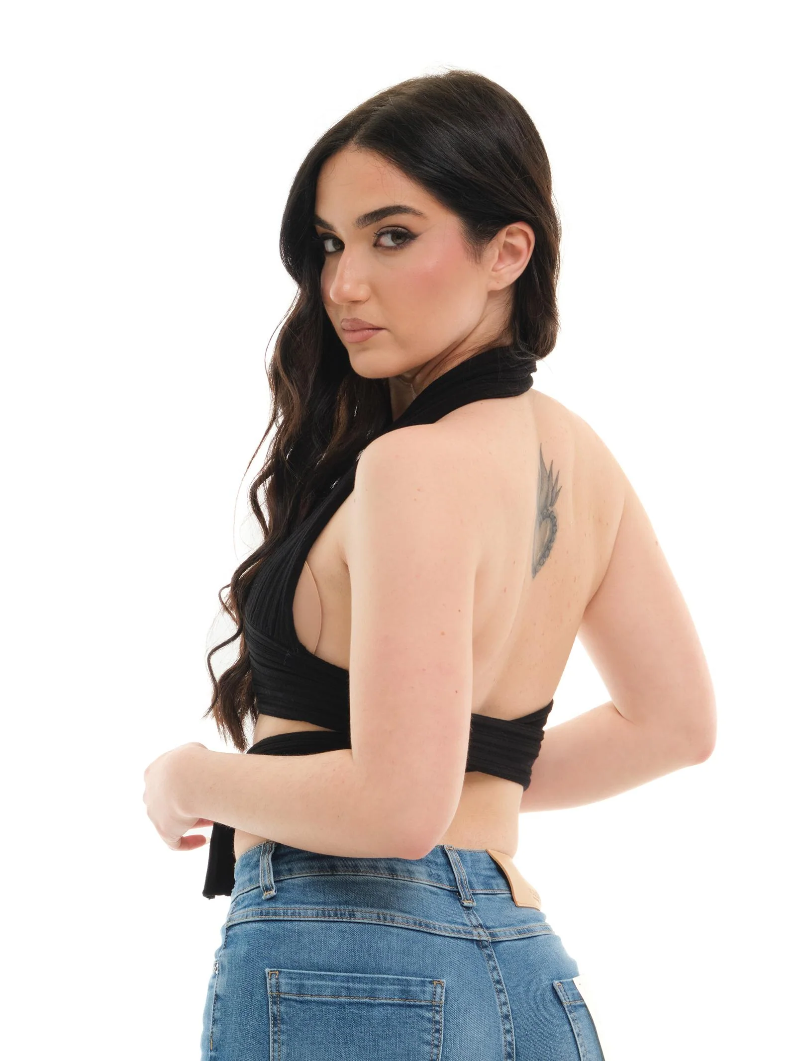 Top cropped Vicolo nero con incrocio sul collo - Image 3