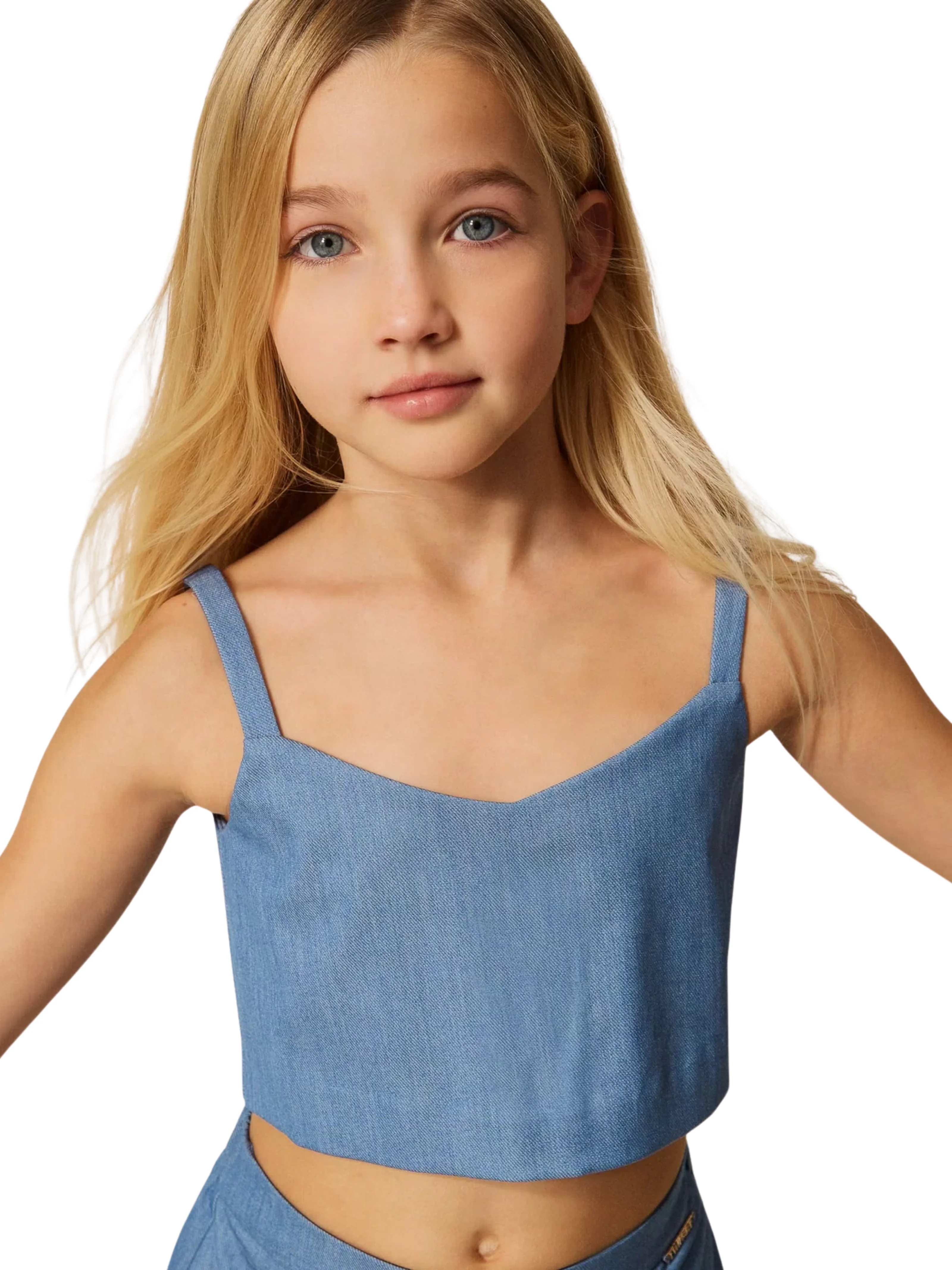 Top fitted in fil-à-fil Twinset azzurro - Image 3
