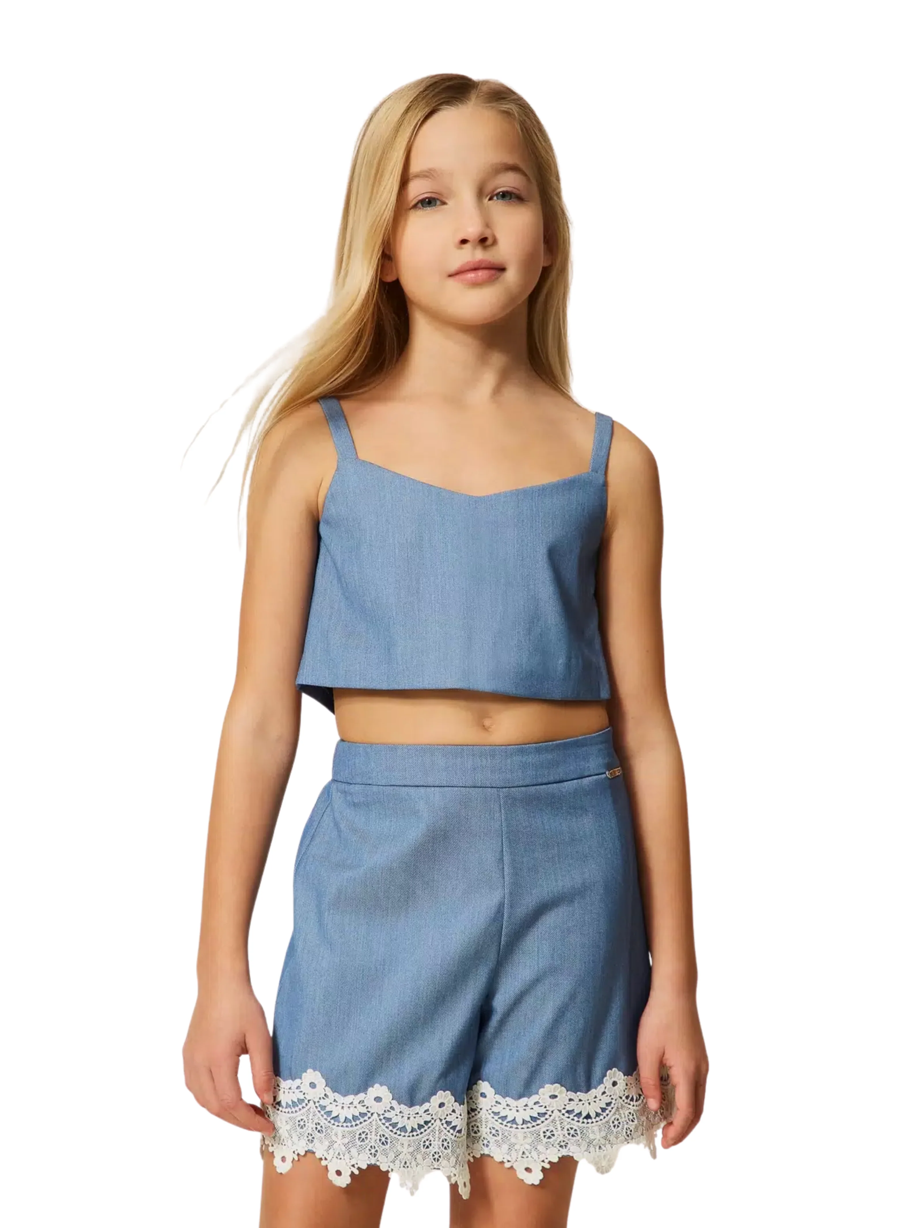 Top fitted in fil-à-fil Twinset azzurro - Image 4