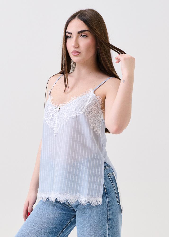 Top gessato Armoire azzurro con inserti in pizzo - Image 2