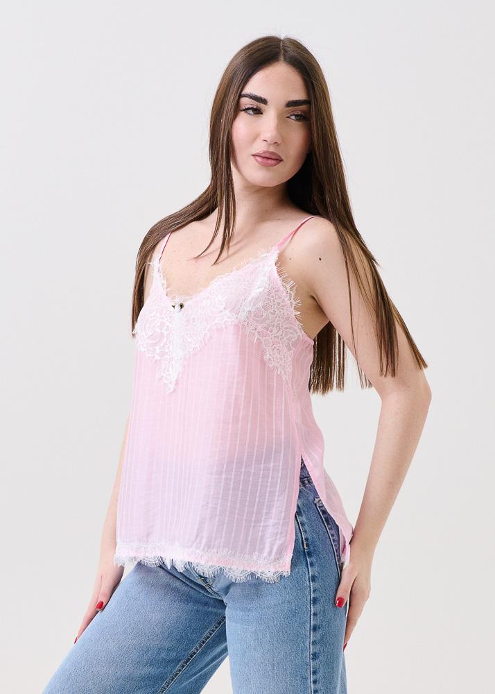 Top gessato Armoire rosa con inserti in pizzo - Image 2