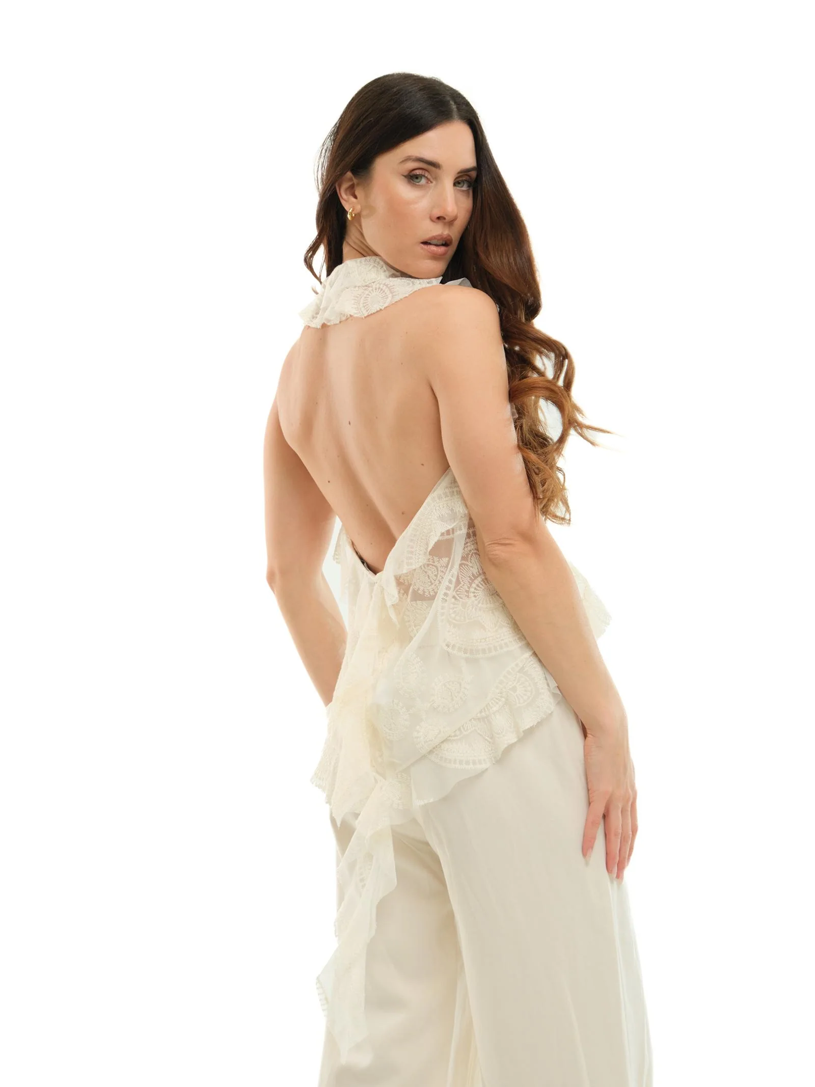 Top in pizzo Haveone bianco con balze - Image 3