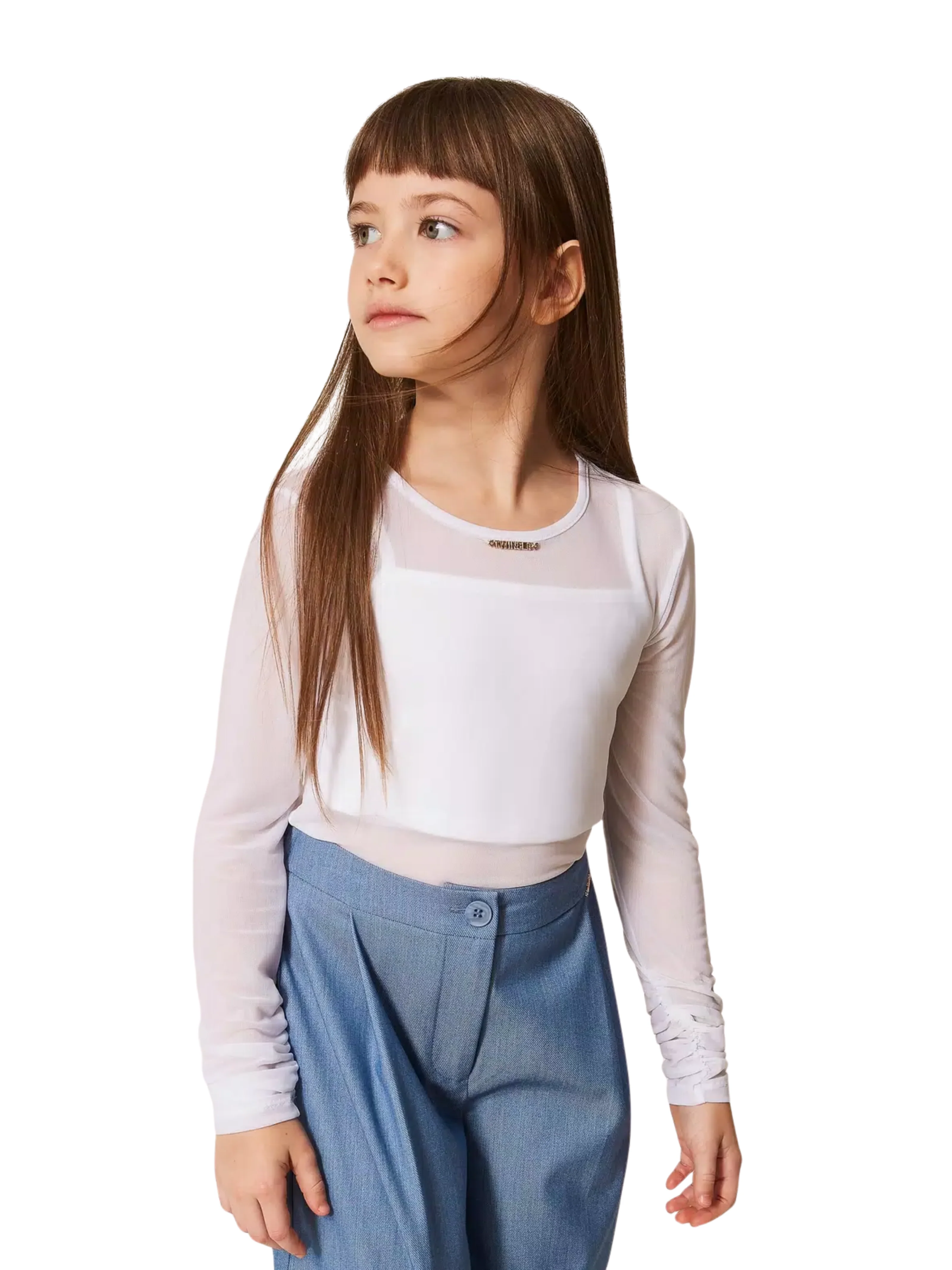 Top in tulle Twinset bianco con arricciatura - Image 3