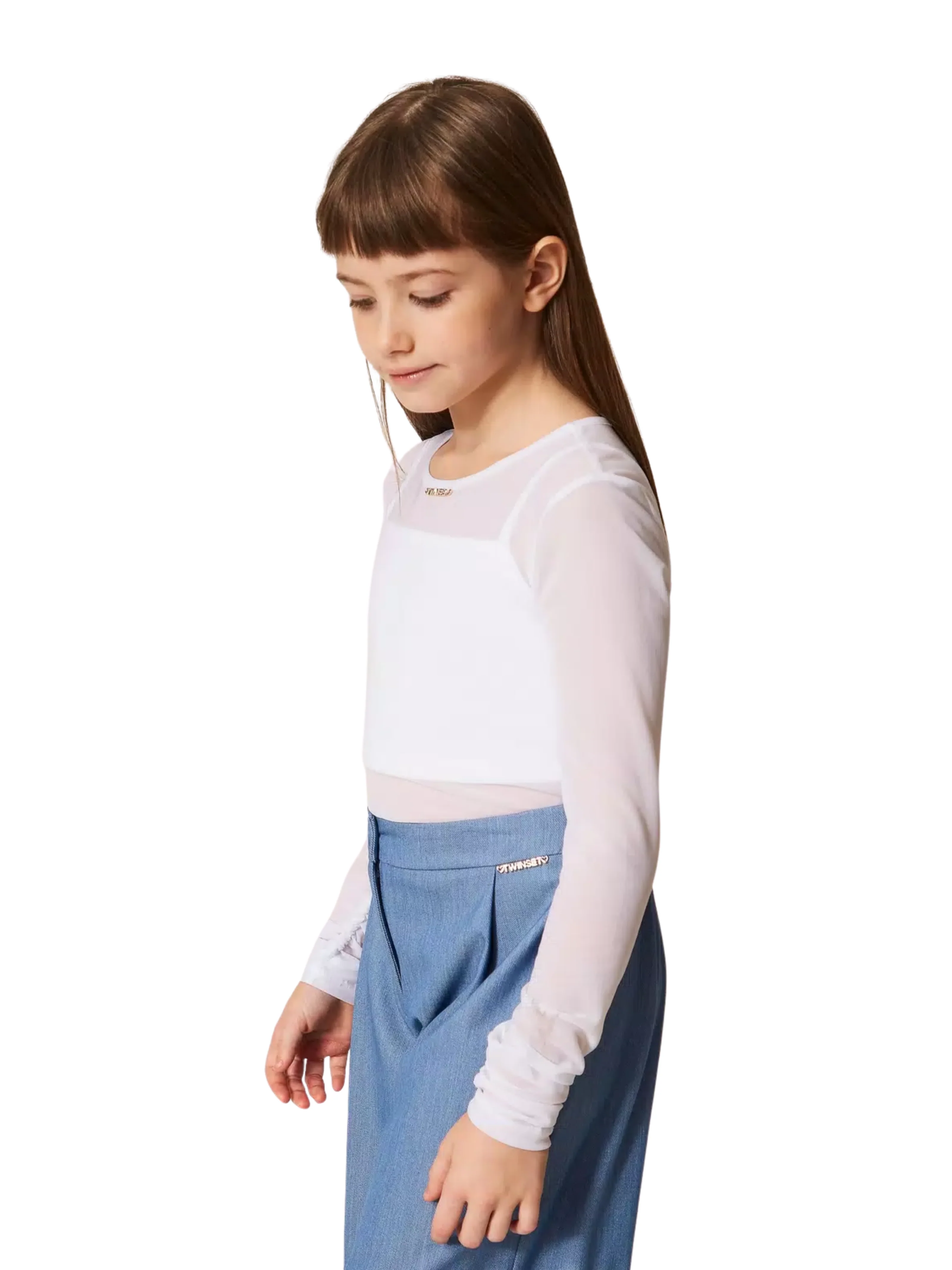 Top in tulle Twinset bianco con arricciatura - Image 4