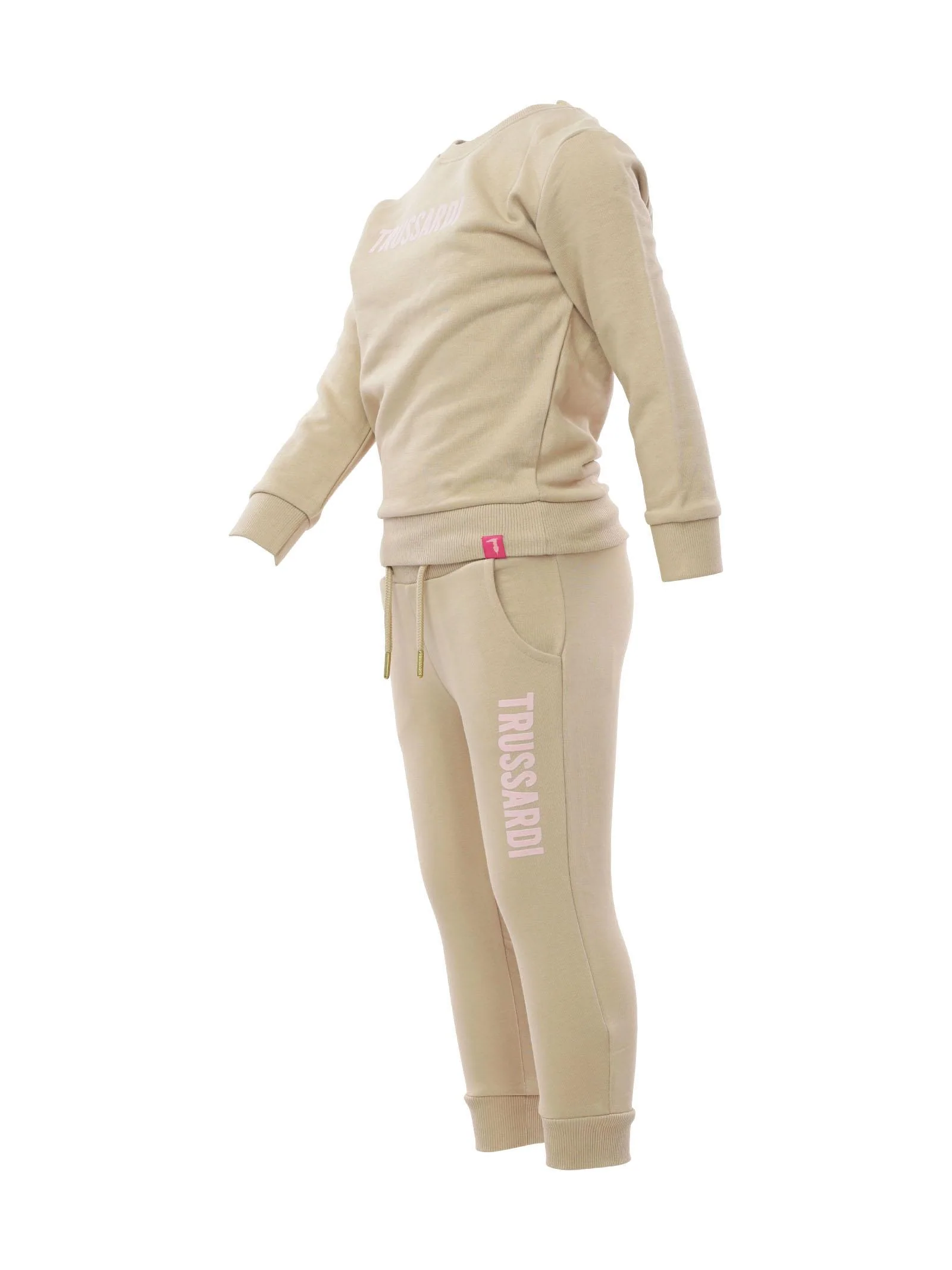 Tuta completa beige e scritta in velluto rosa - Image 2