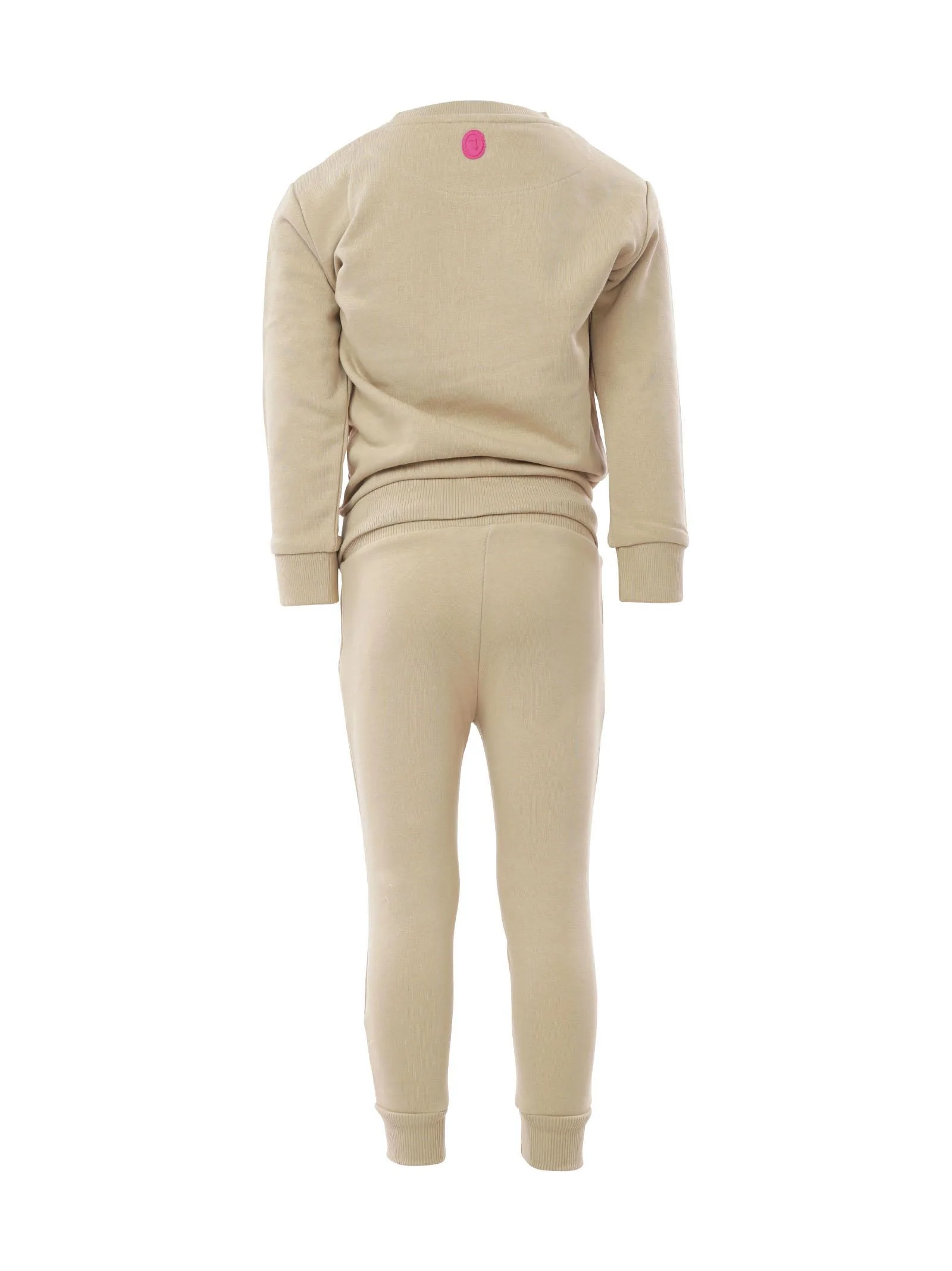 Tuta completa beige e scritta in velluto rosa - Image 3