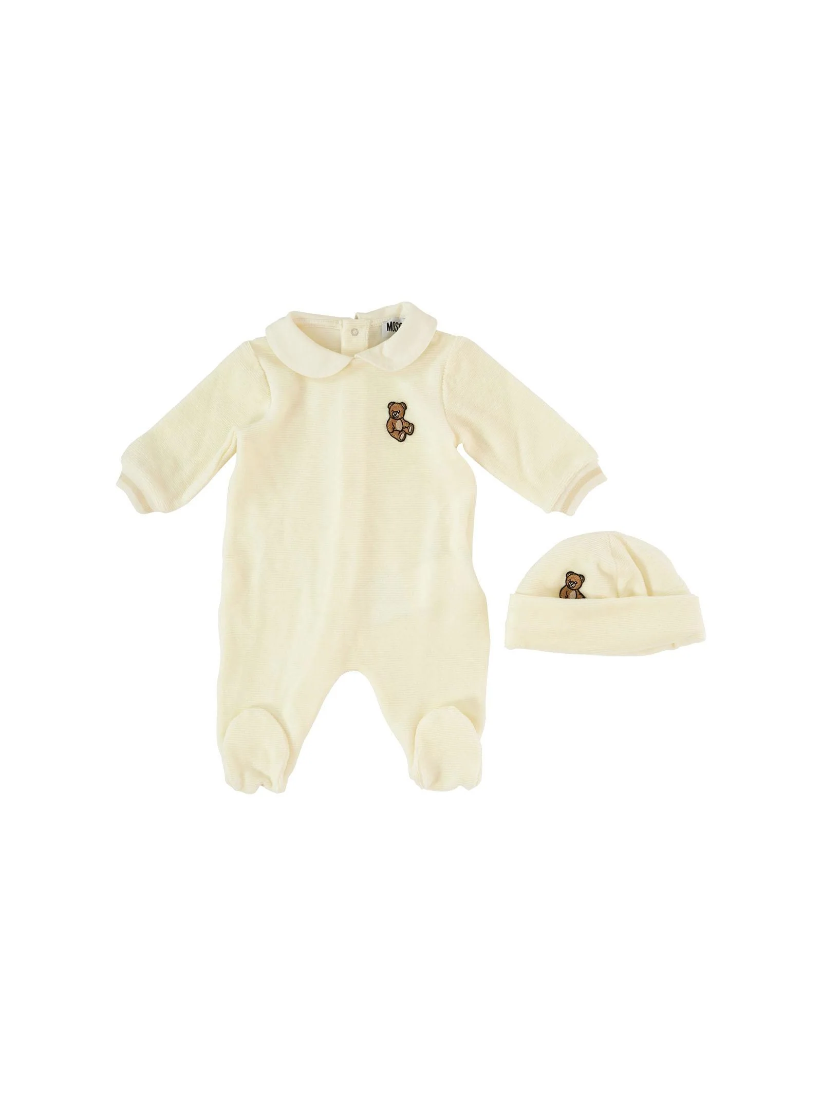 Tutina con cappellino Moschino bianca con patch orsetto - Image 2