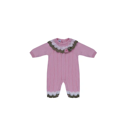 Tutina Marlù rosa con ricami verdi