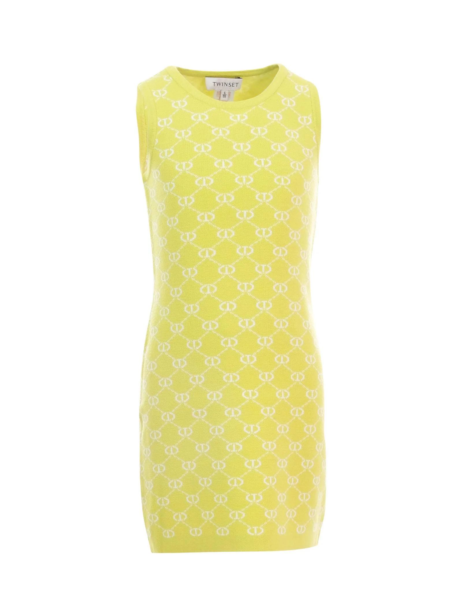Abito smanicato Twinset giallo logato all over