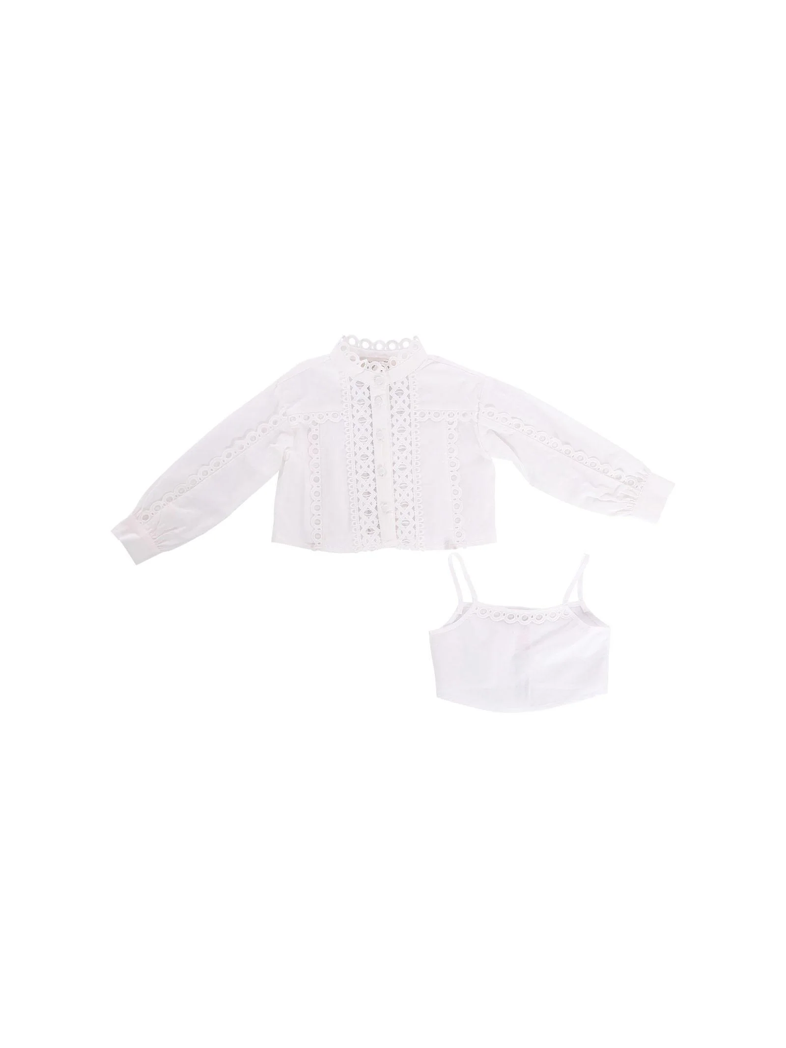 Camicia Twinset binca con dettagli traforati e inserti in pizzo - Image 2