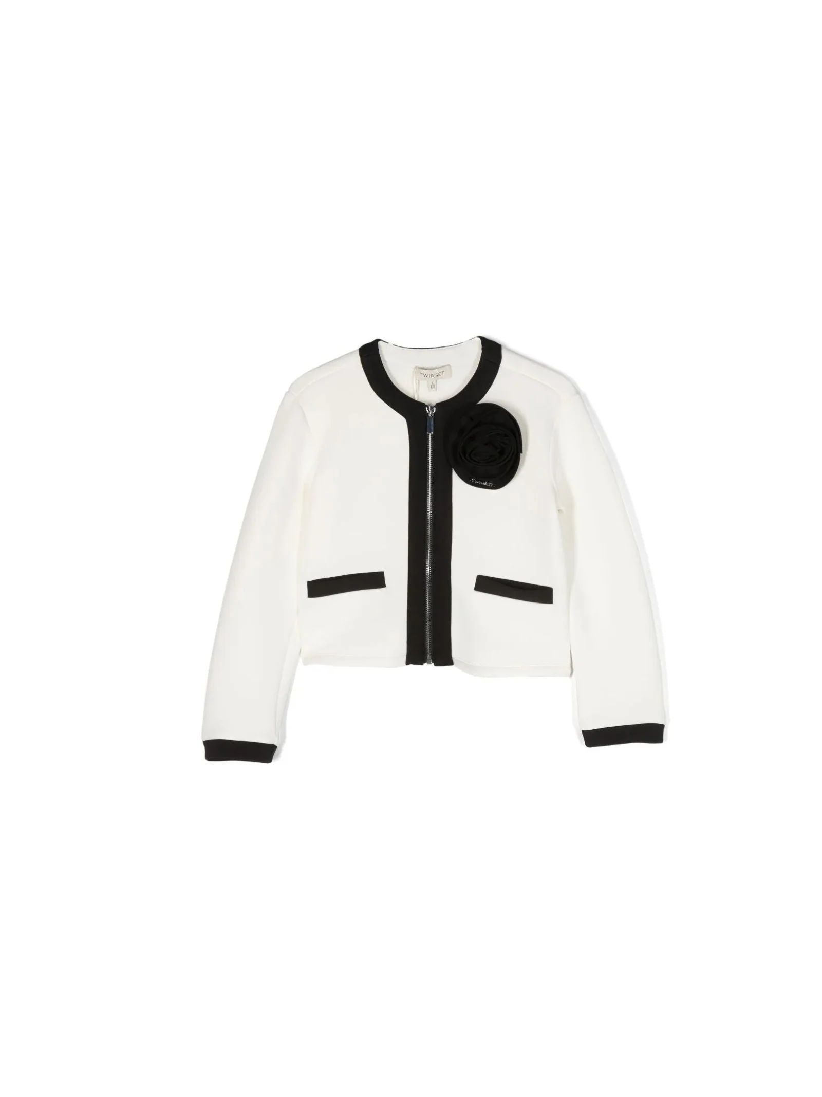 Cardigan con fiore bicolore bianco/nero