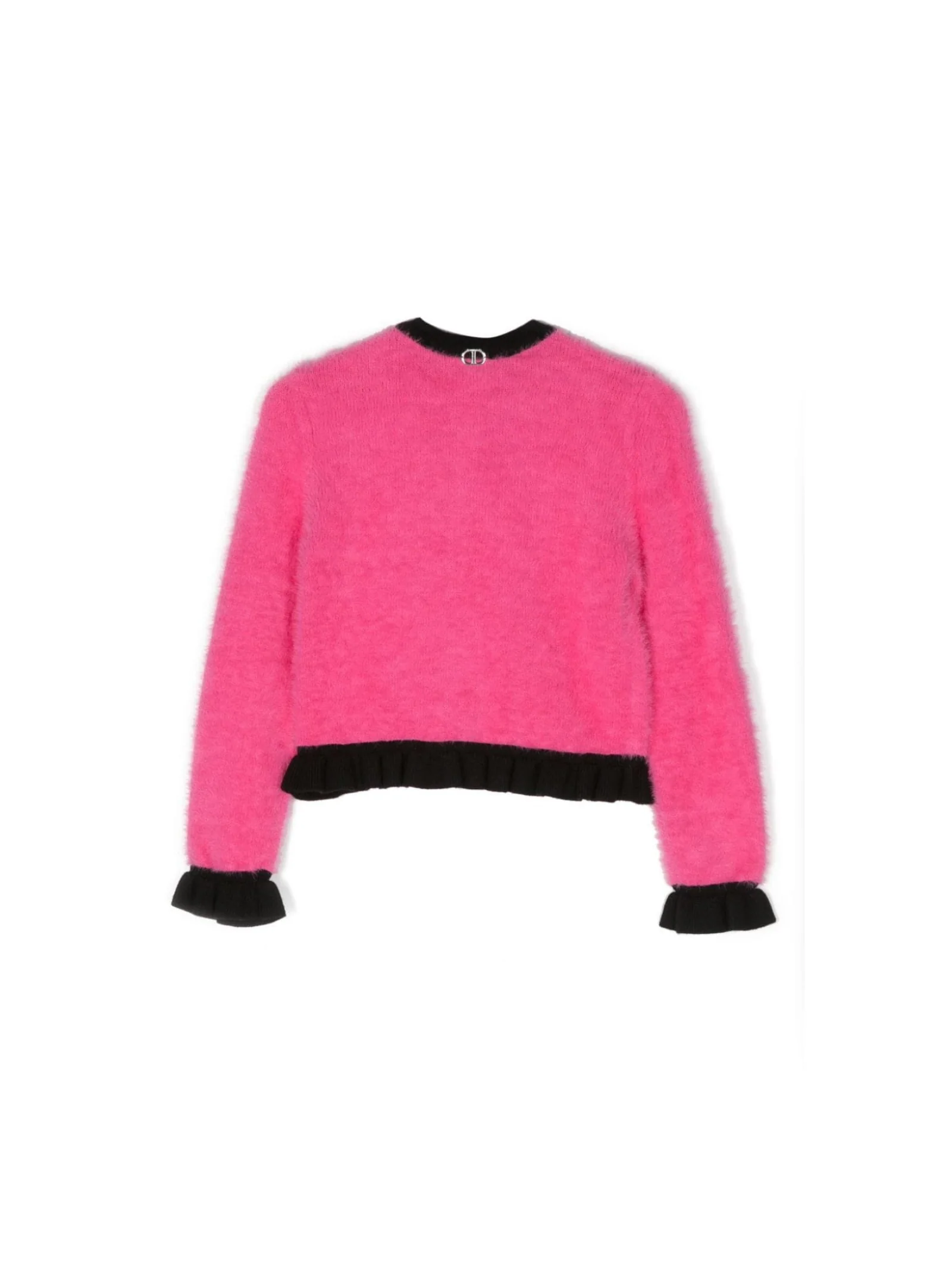 Cardigan rosa fluo con placca logo - Image 2