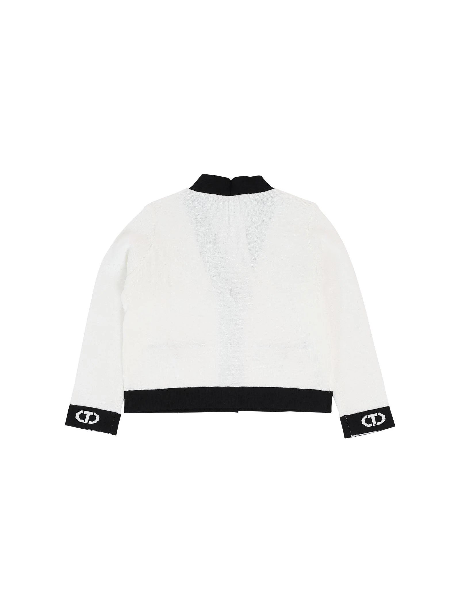 Cardigan Twinset bianco e nero con polsi logati - Image 2