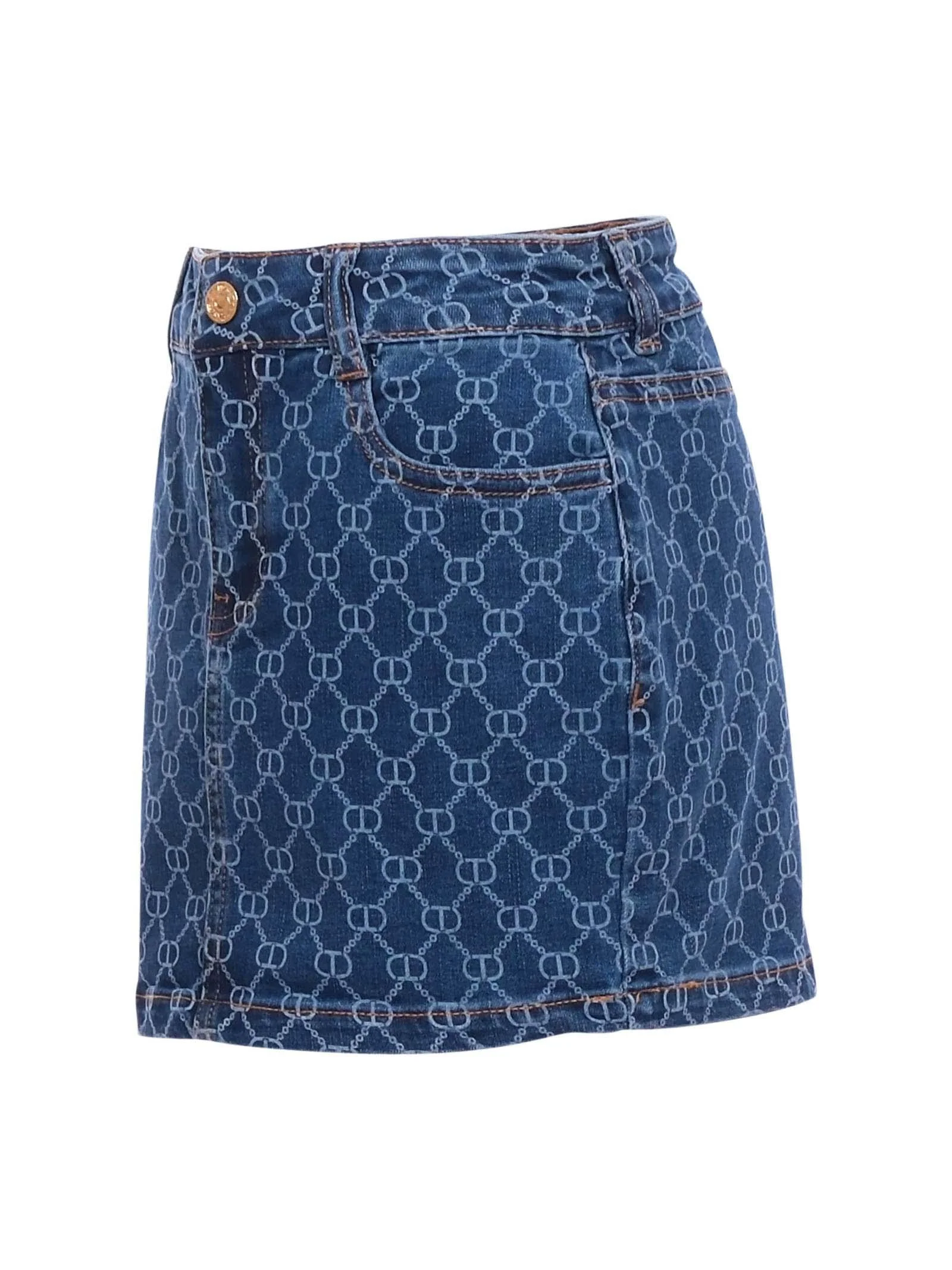 Gonna Twinset blu in denim con logo geometrico all over - Image 2