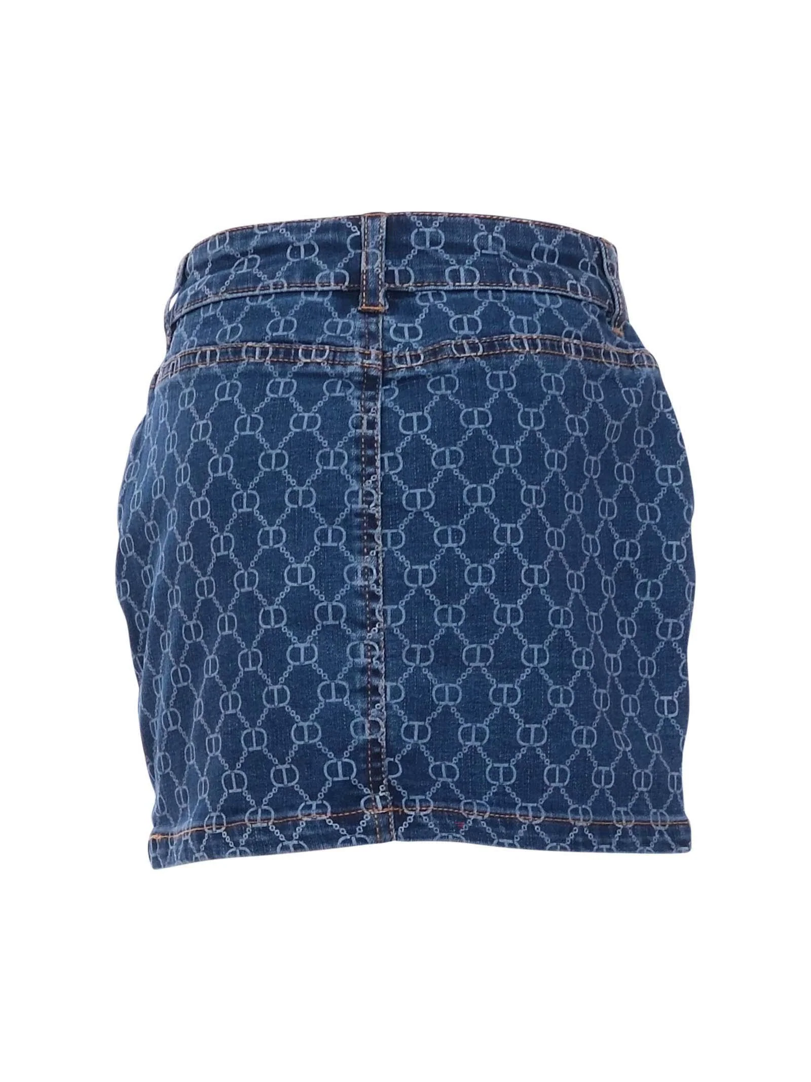 Gonna Twinset blu in denim con logo geometrico all over - Image 3