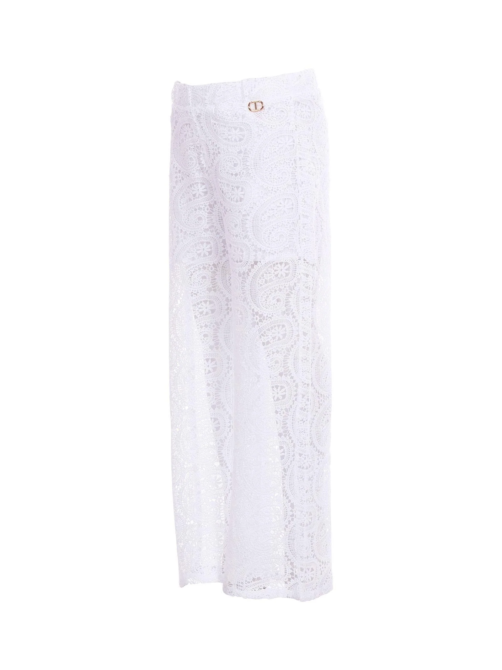 Pantalone Twinset bianco con ricami in pizzo all over - Image 2