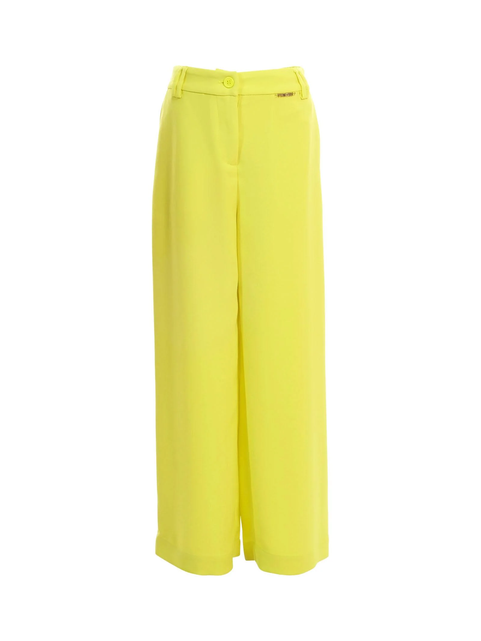 Pantalone Twinset giallo a palazzo con logo lettering in rilievo