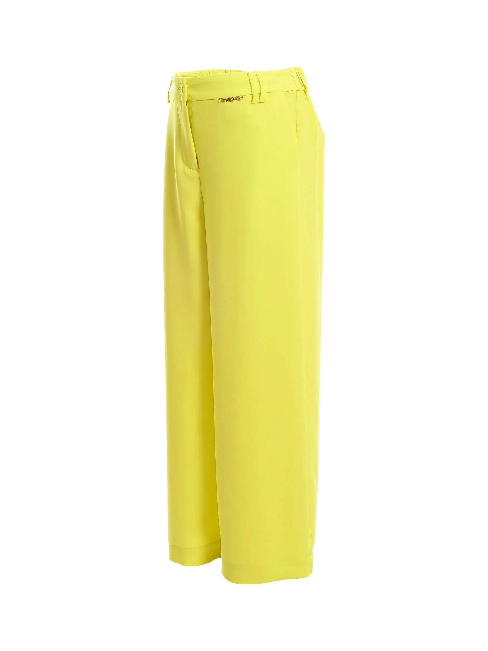 Pantalone Twinset giallo a palazzo con logo lettering in rilievo - Image 2