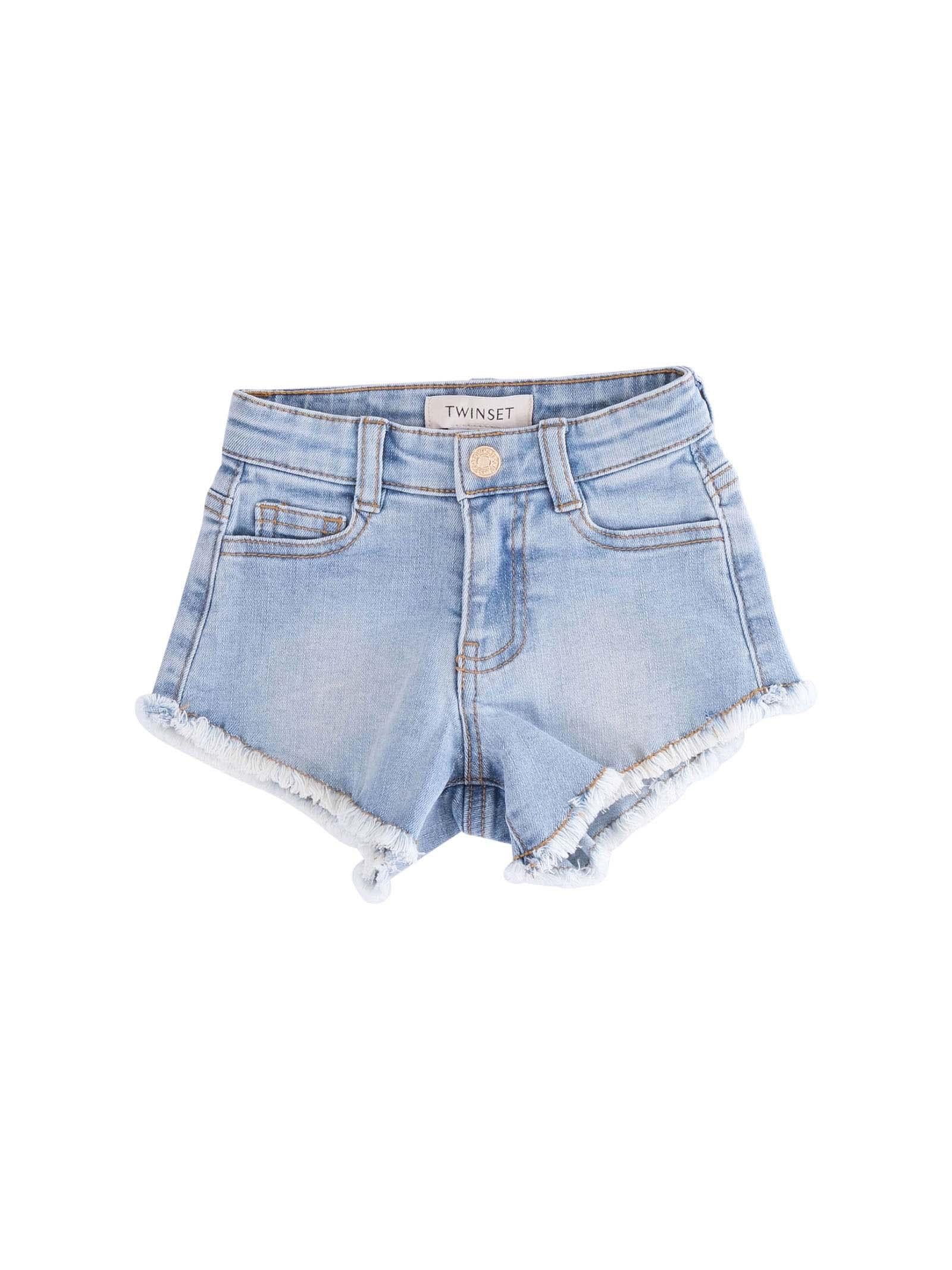Shorts Twinset azzurro in denim con orlo sfrangiato