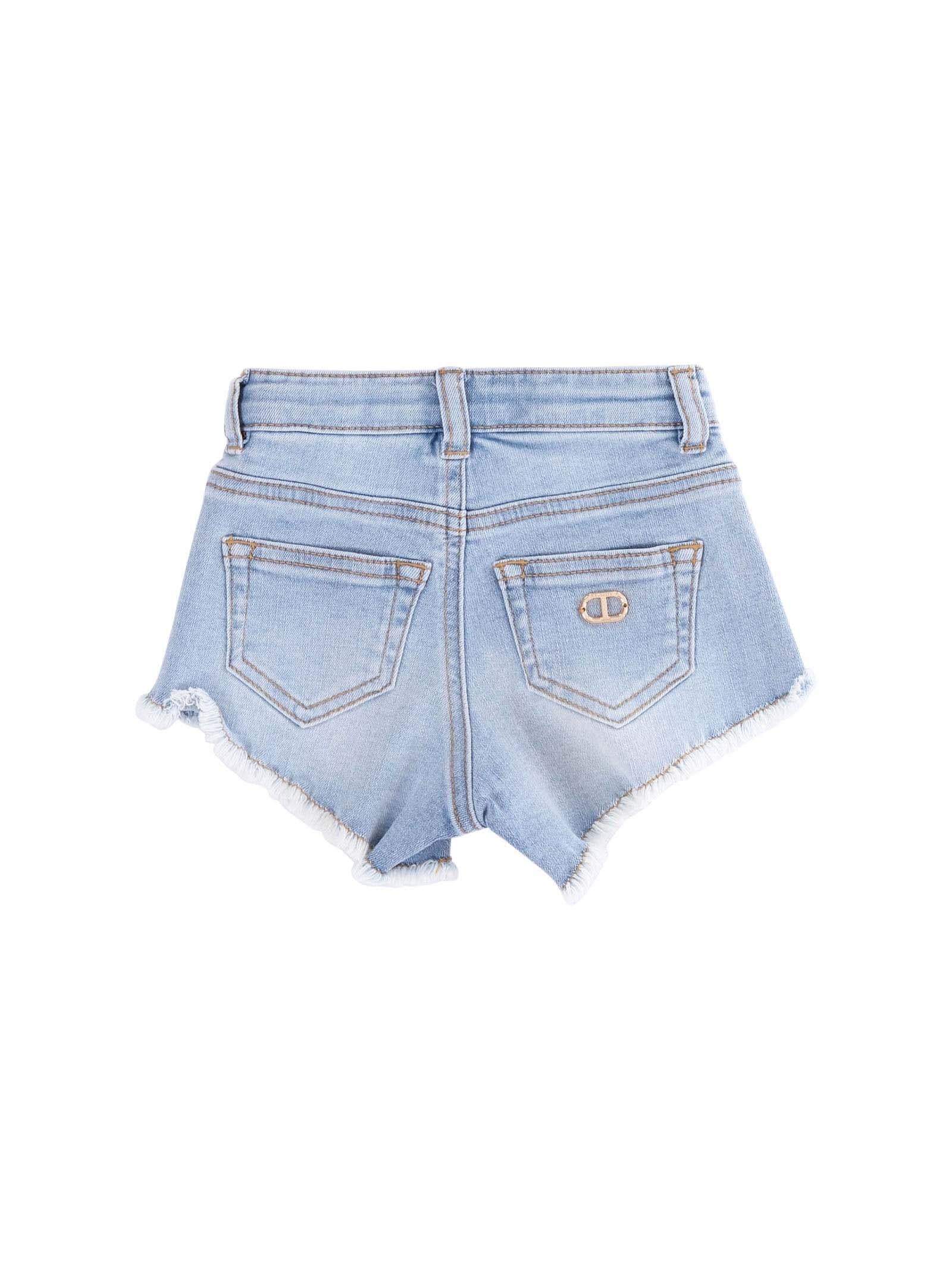 Shorts Twinset azzurro in denim con orlo sfrangiato - Image 2