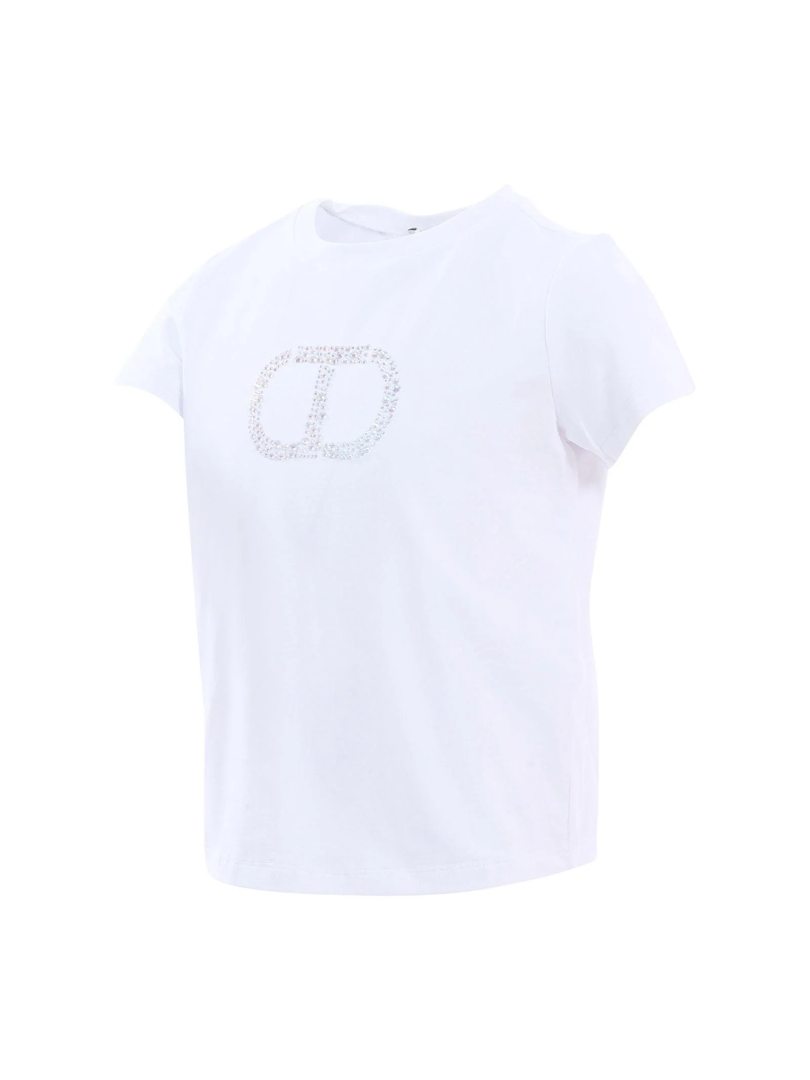 T-Shirt Twinset bianca con logo iconico con strass - Image 2