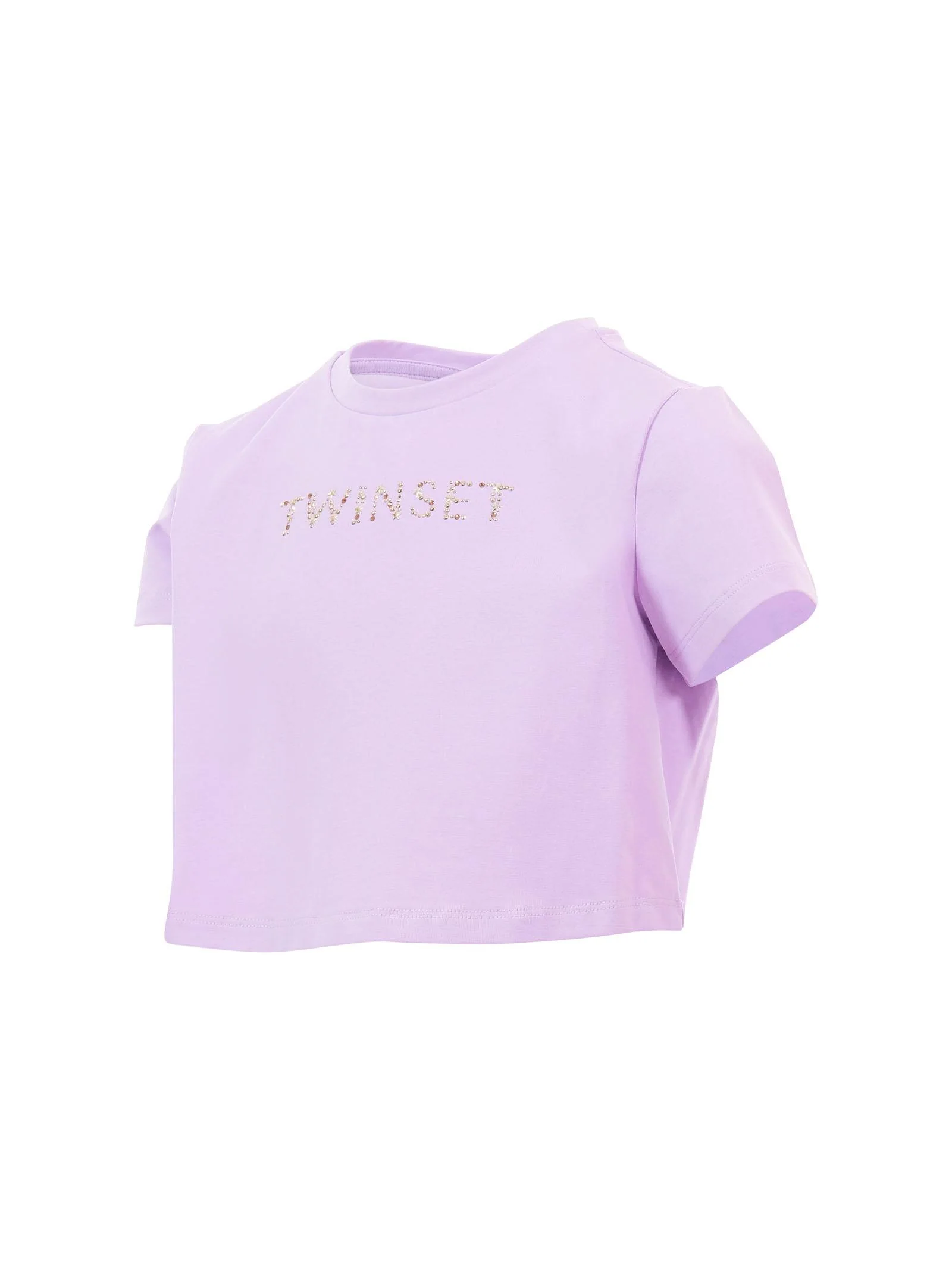 T-Shirt Twinset viola con logo lettering con strass - Image 2