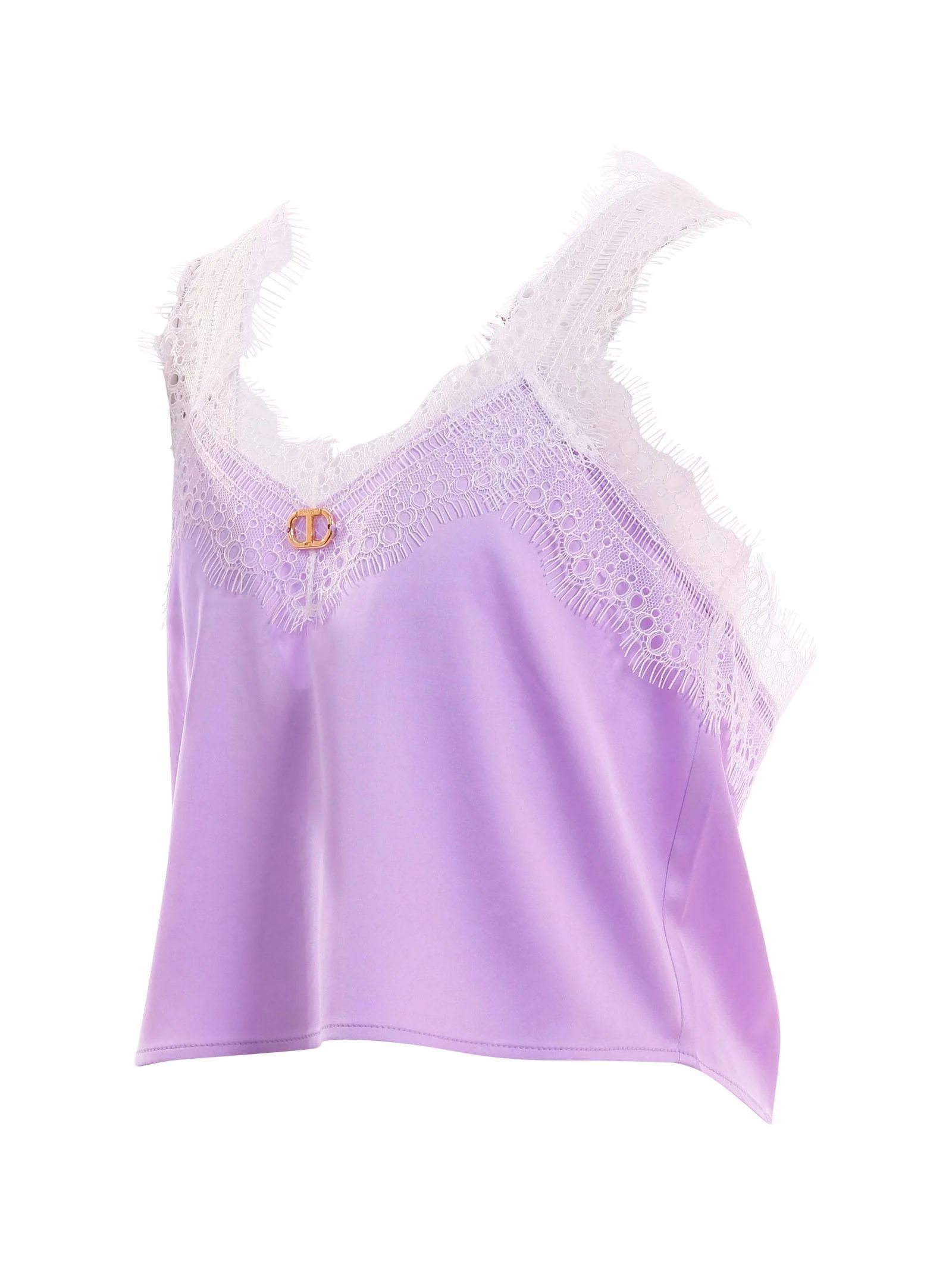 Top in raso Twinset viola lavanda con dettagli in pizzo - Image 2