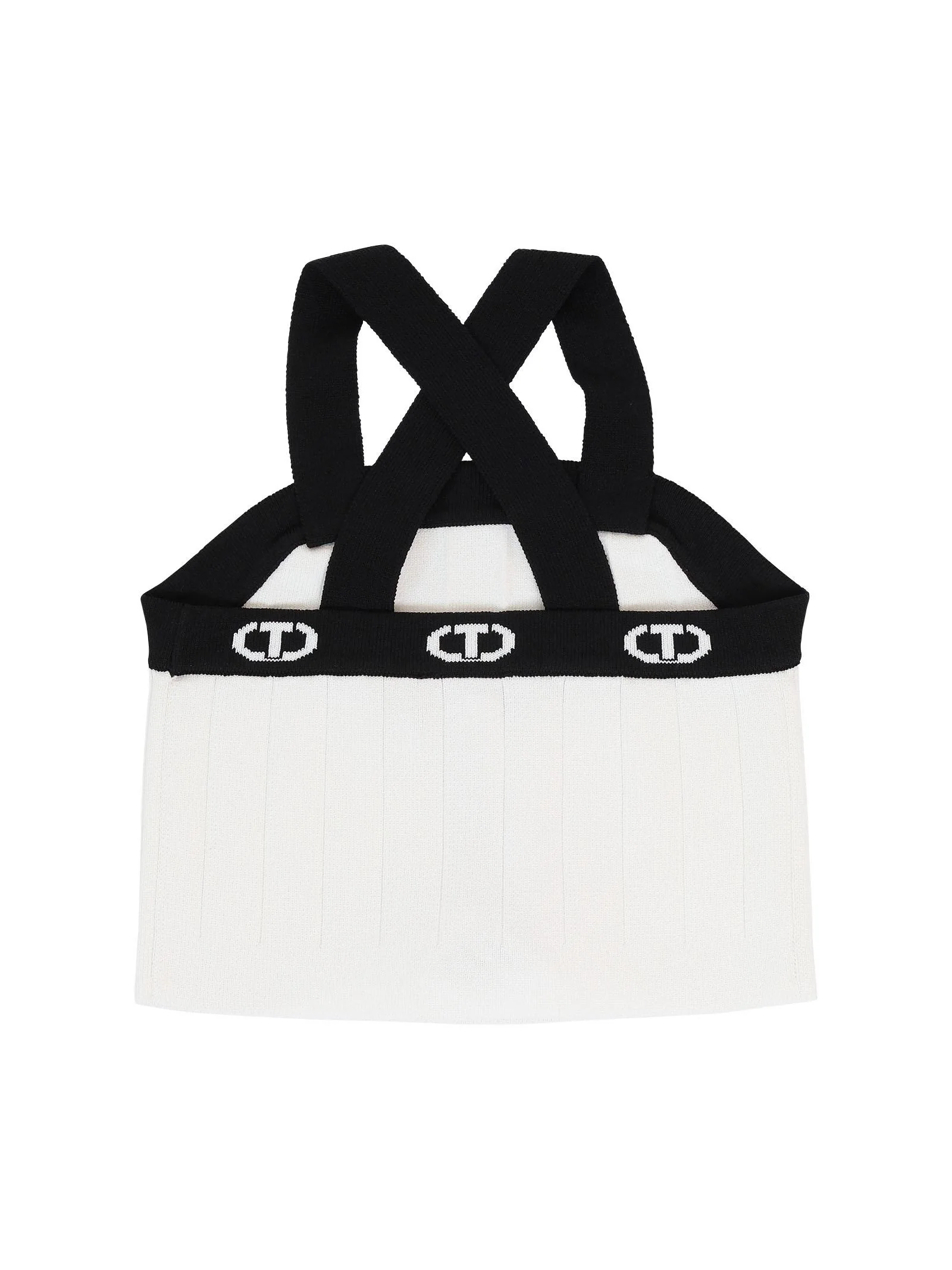 Top Twinset bianco con bordo logato e spalline nero - Image 2
