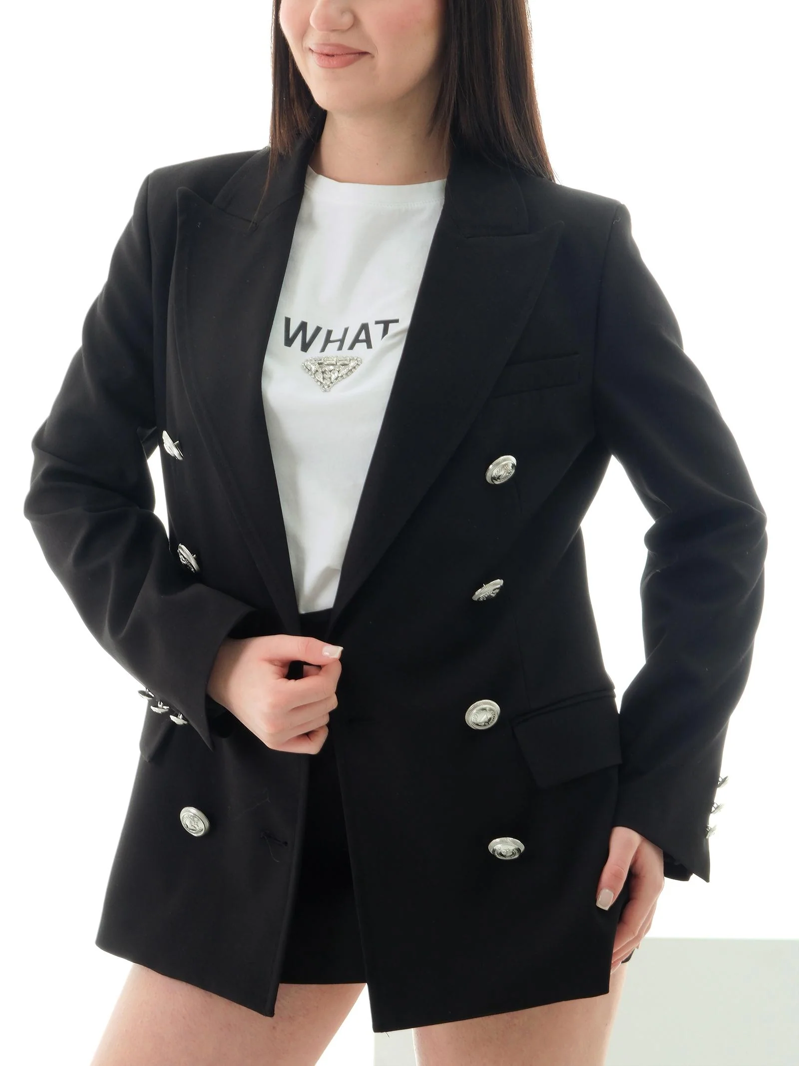 Blazer doppiopetto Vicolo nero con bottoni logati - Image 2