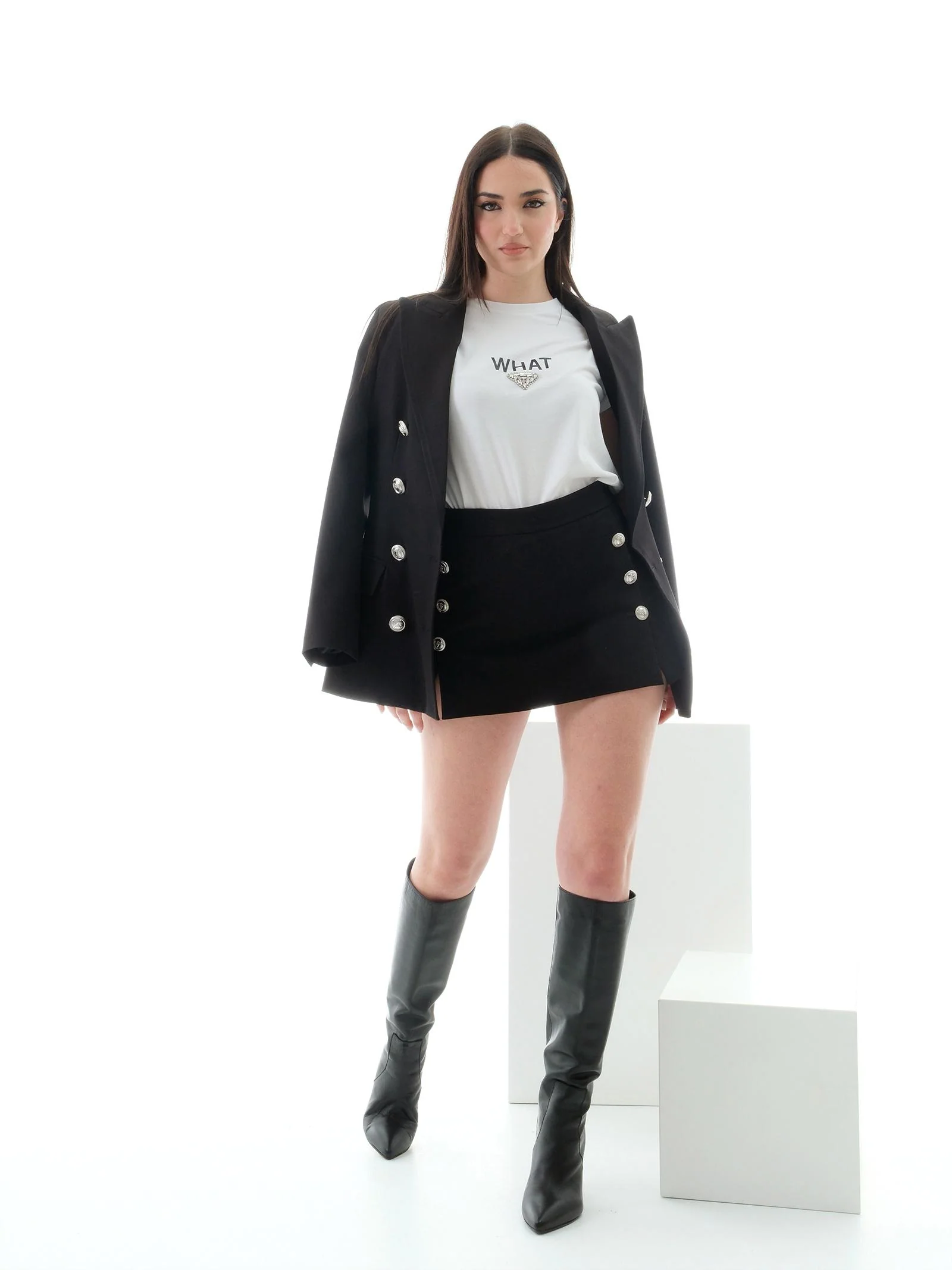 Blazer doppiopetto Vicolo nero con bottoni logati - Image 4