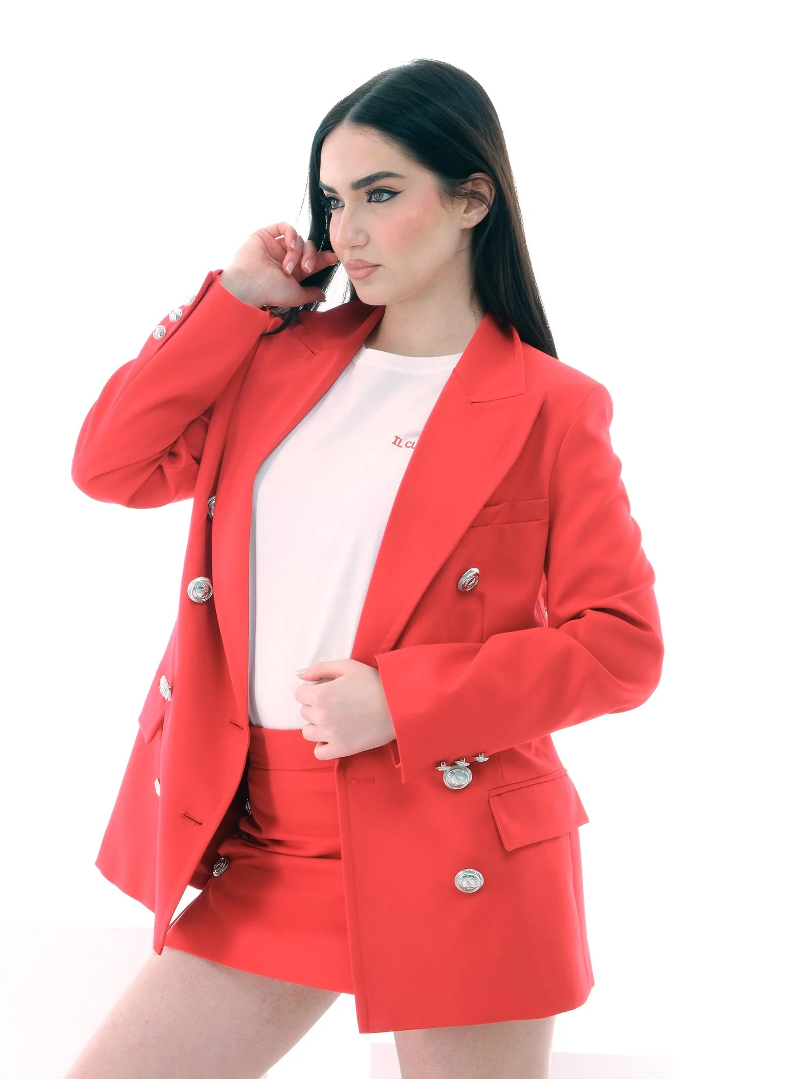 Blazer doppiopetto Vicolo rosso con bottoni logati - Image 2
