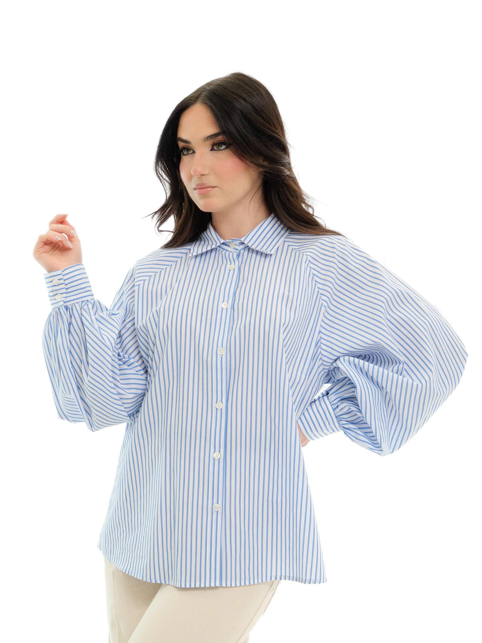 Camicia Vicolo a righe bianca e azzurra - Image 2