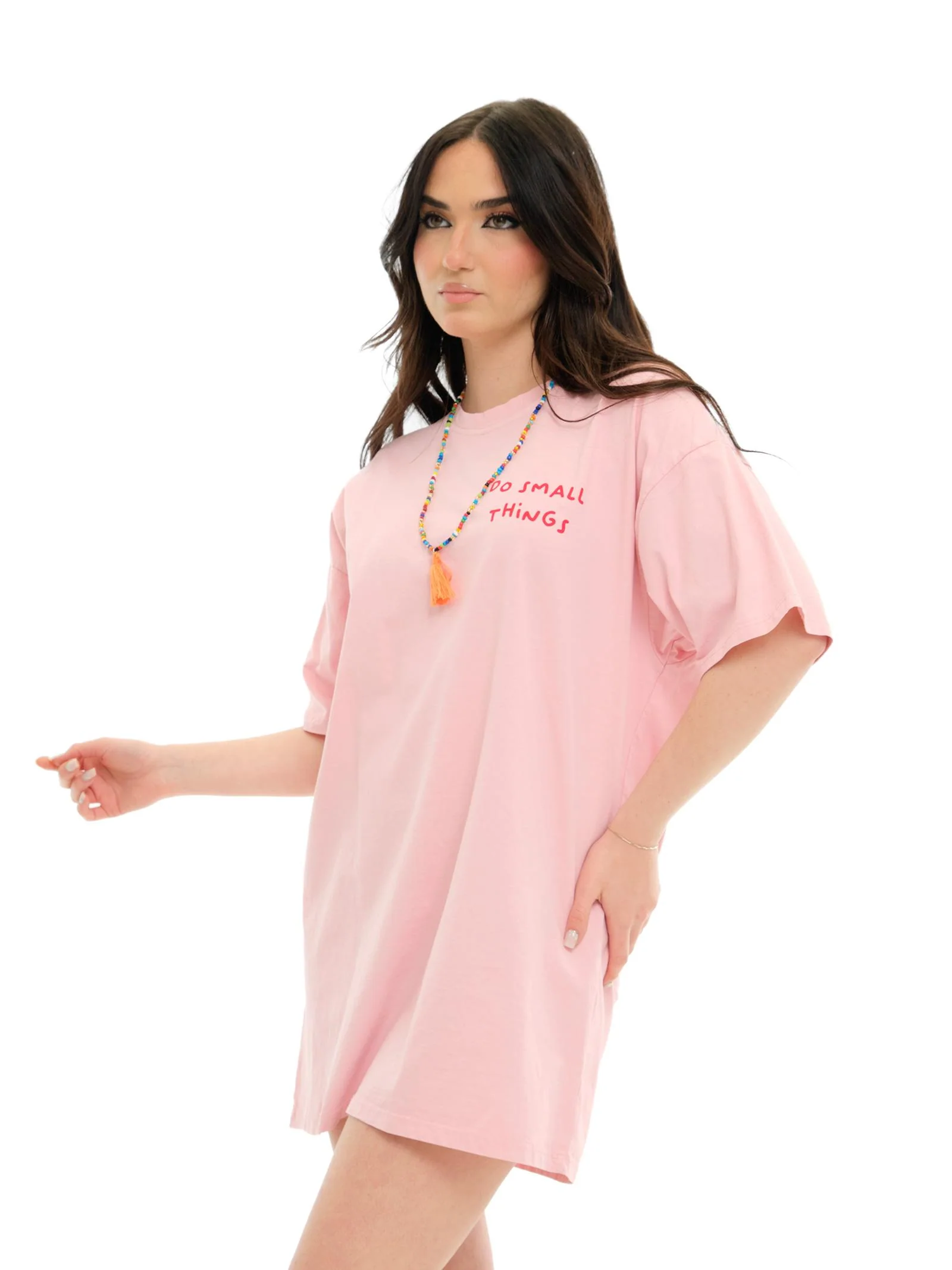 Maxi T-Shirt Vicolo rosa "do small things" con collana - Image 2