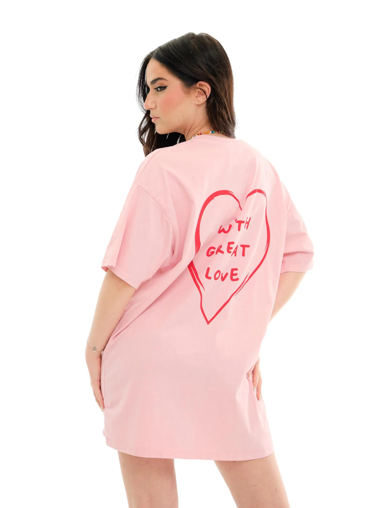 Maxi T-Shirt Vicolo rosa "do small things" con collana - Image 3