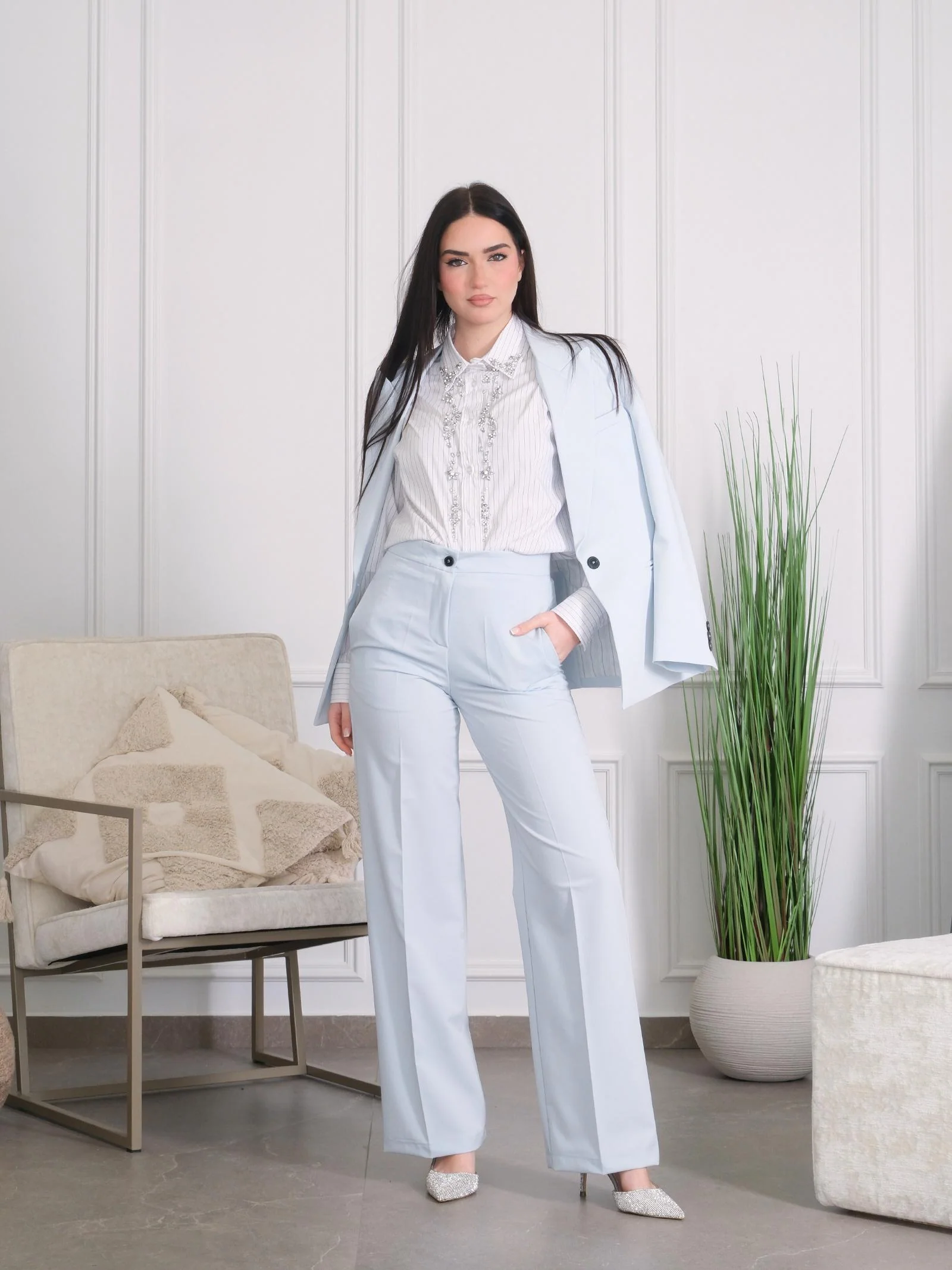 Pantalone a gamba larga Vicolo azzurro polvere - Image 4