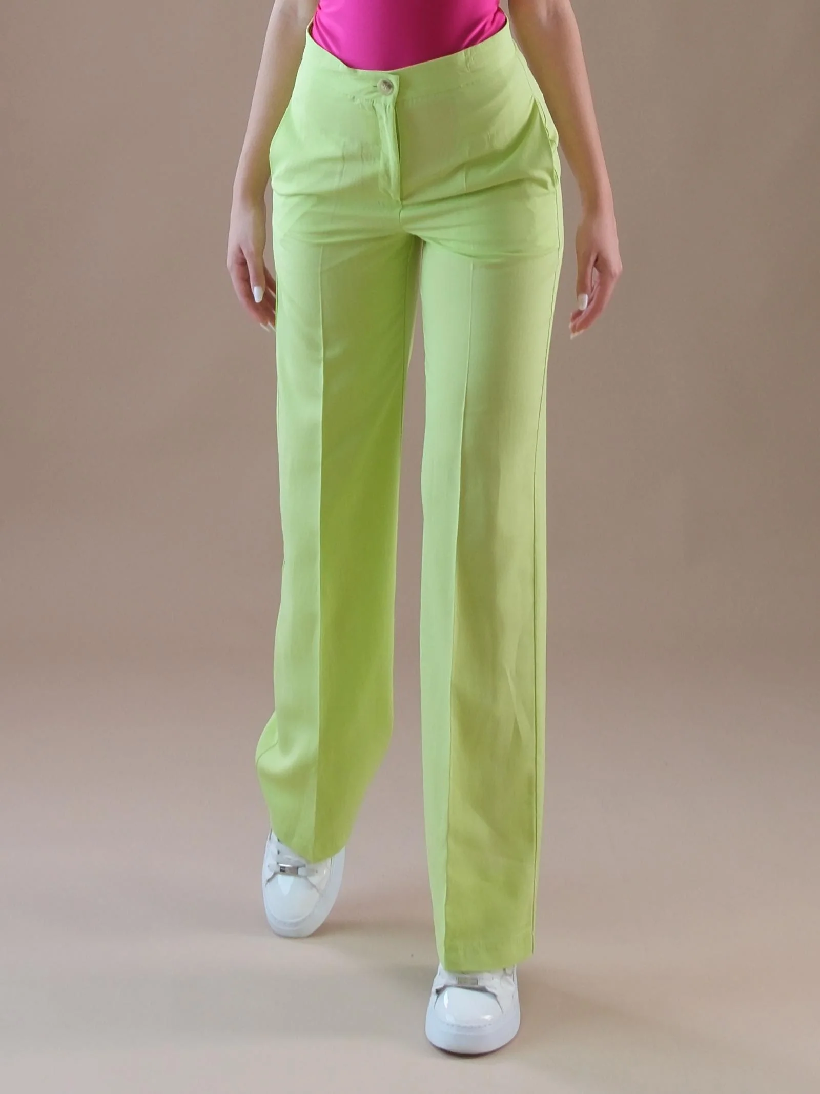 Pantaloni verde lime in misto lino gamba dritta