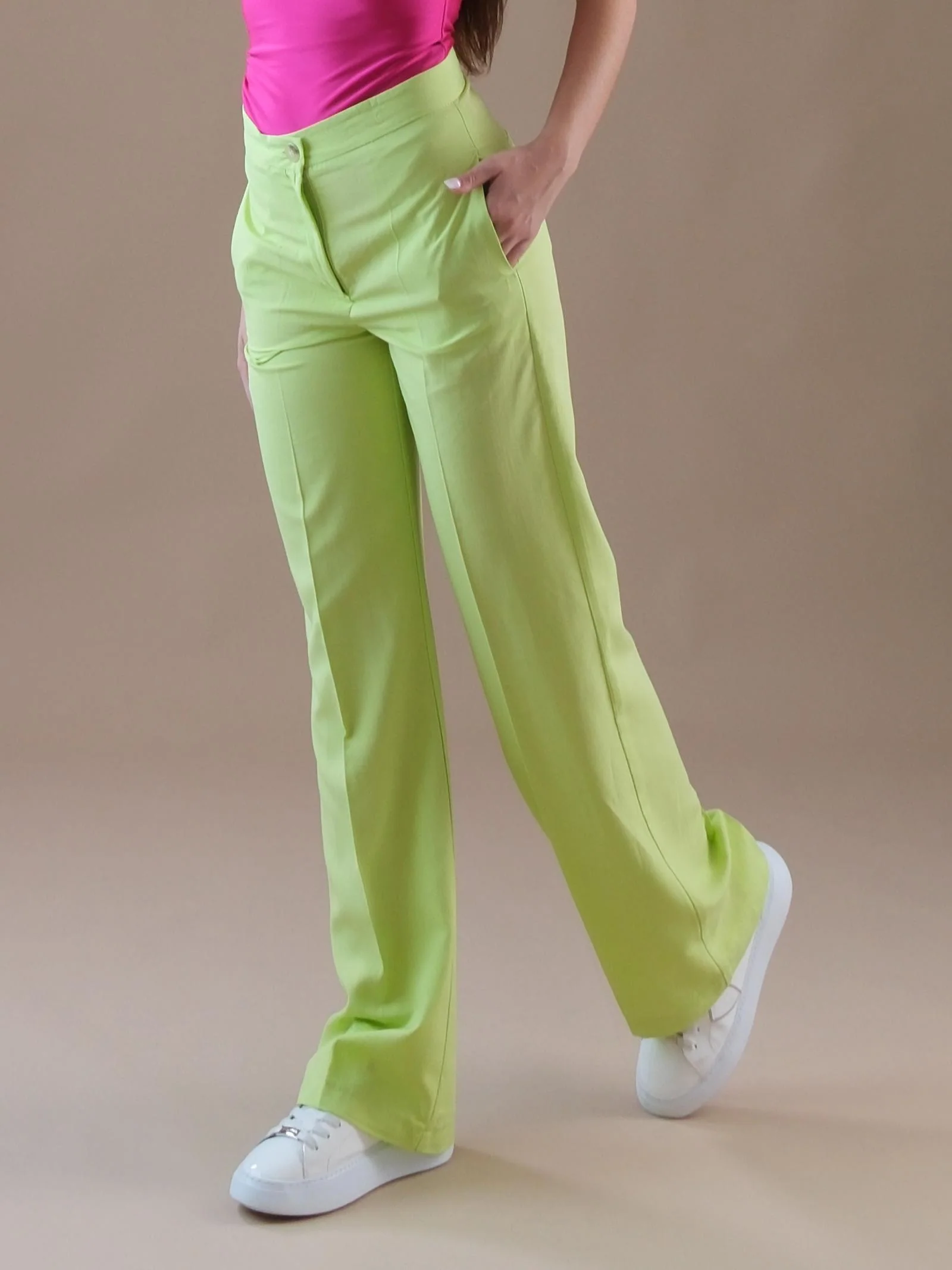 Pantaloni verde lime in misto lino gamba dritta - Image 2