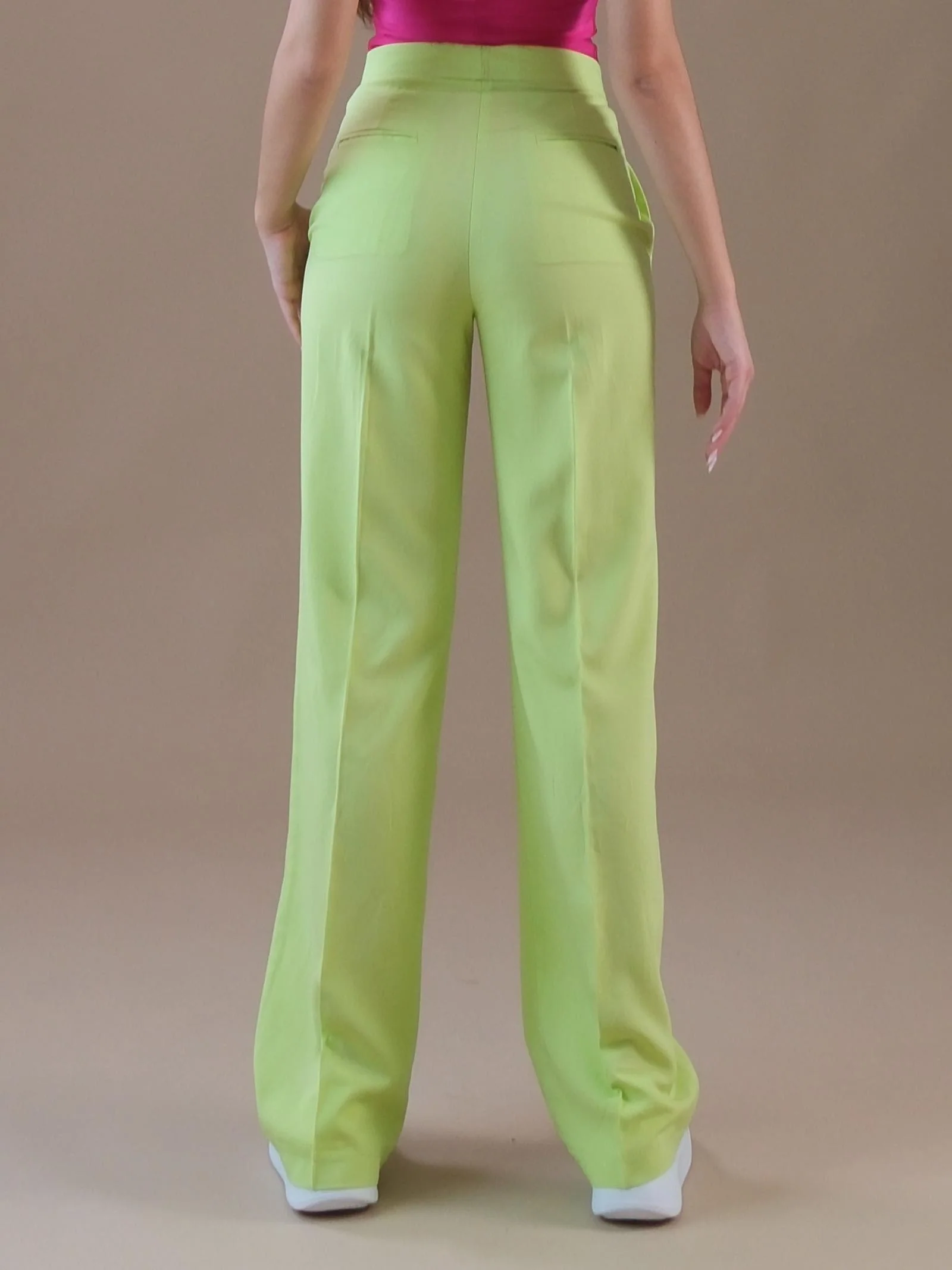 Pantaloni verde lime in misto lino gamba dritta - Image 3