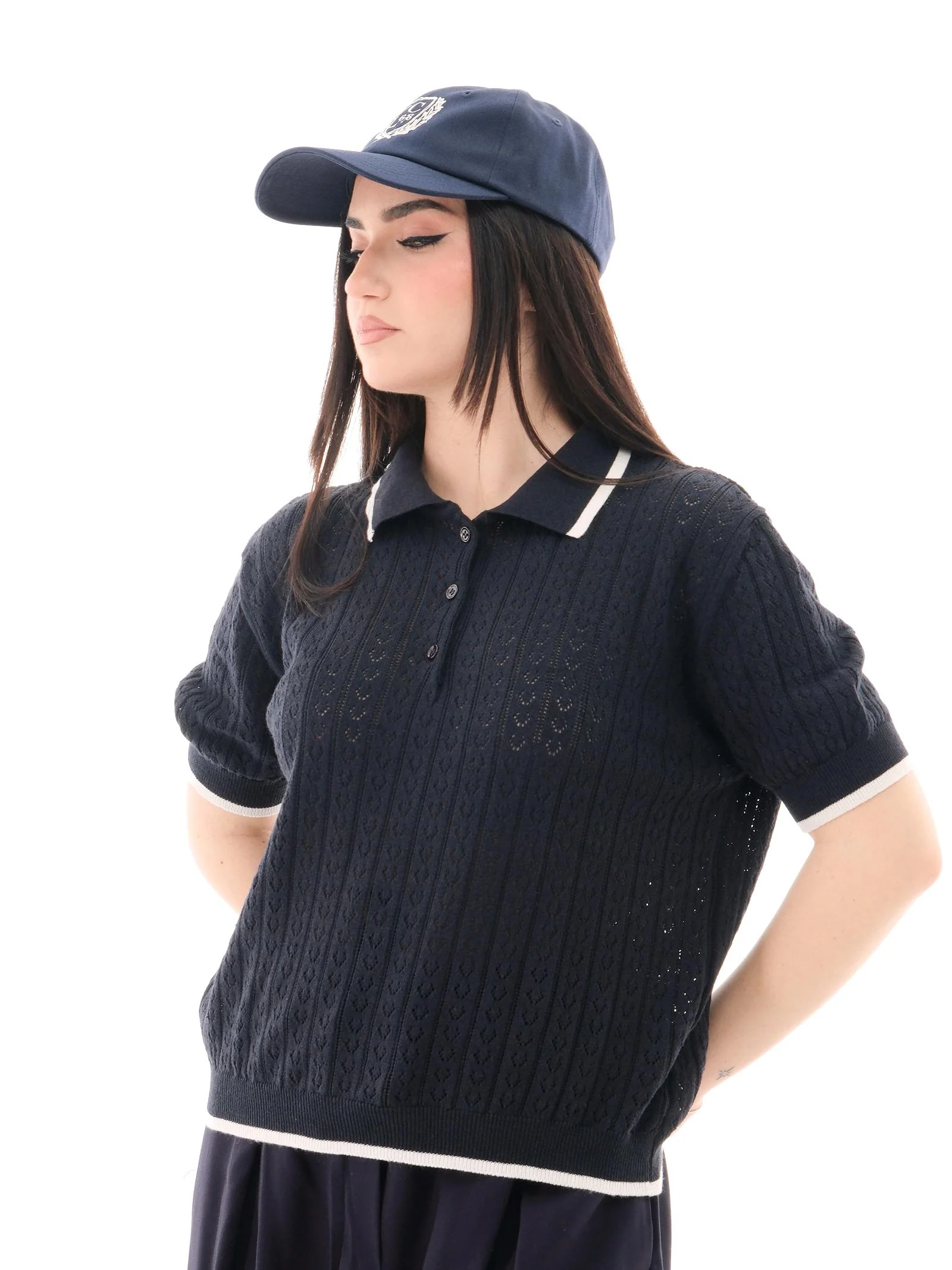 Polo Vicolo blu in maglia traforata - Image 2
