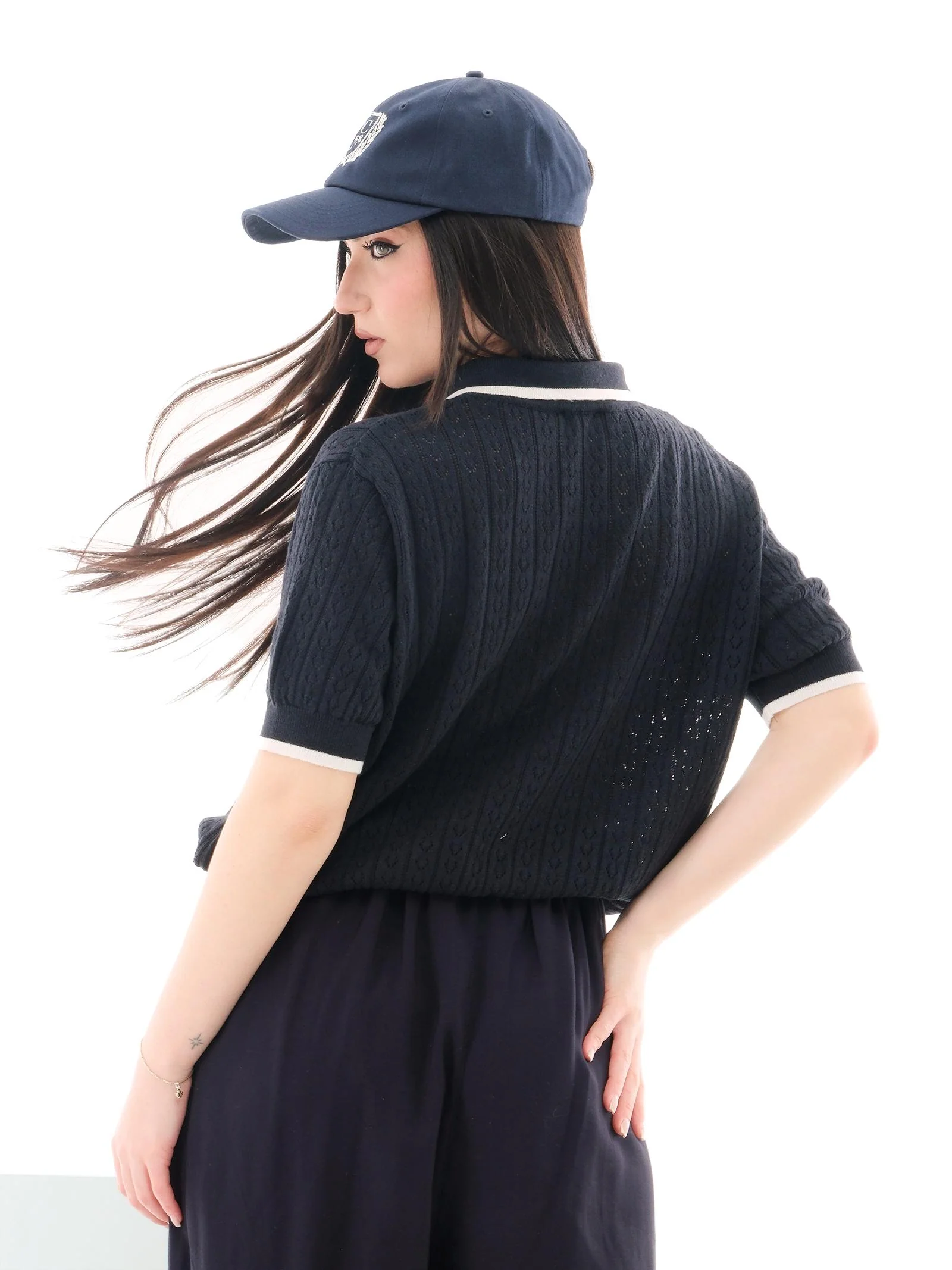 Polo Vicolo blu in maglia traforata - Image 3