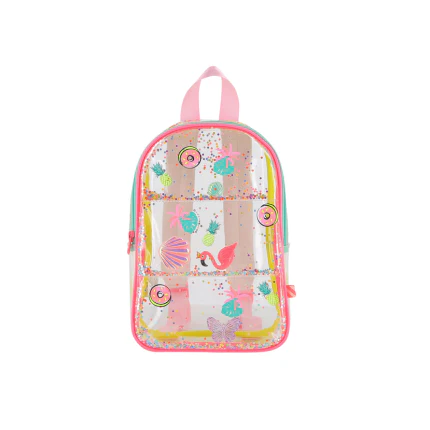 Zaino Billie Blush trasparente con conchiglie e fenicotteri